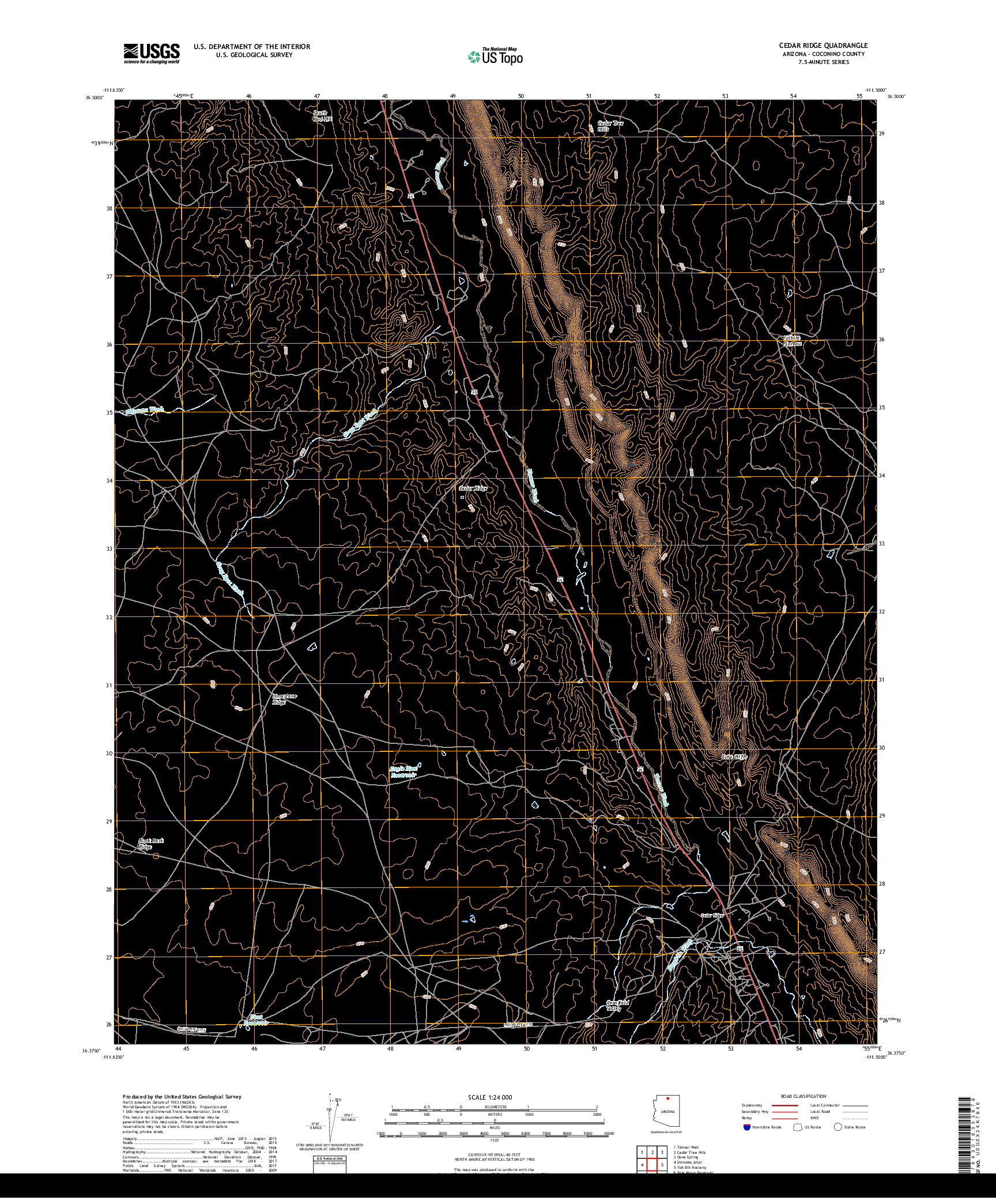 USGS US TOPO 7.5-MINUTE MAP FOR CEDAR RIDGE, AZ 2018