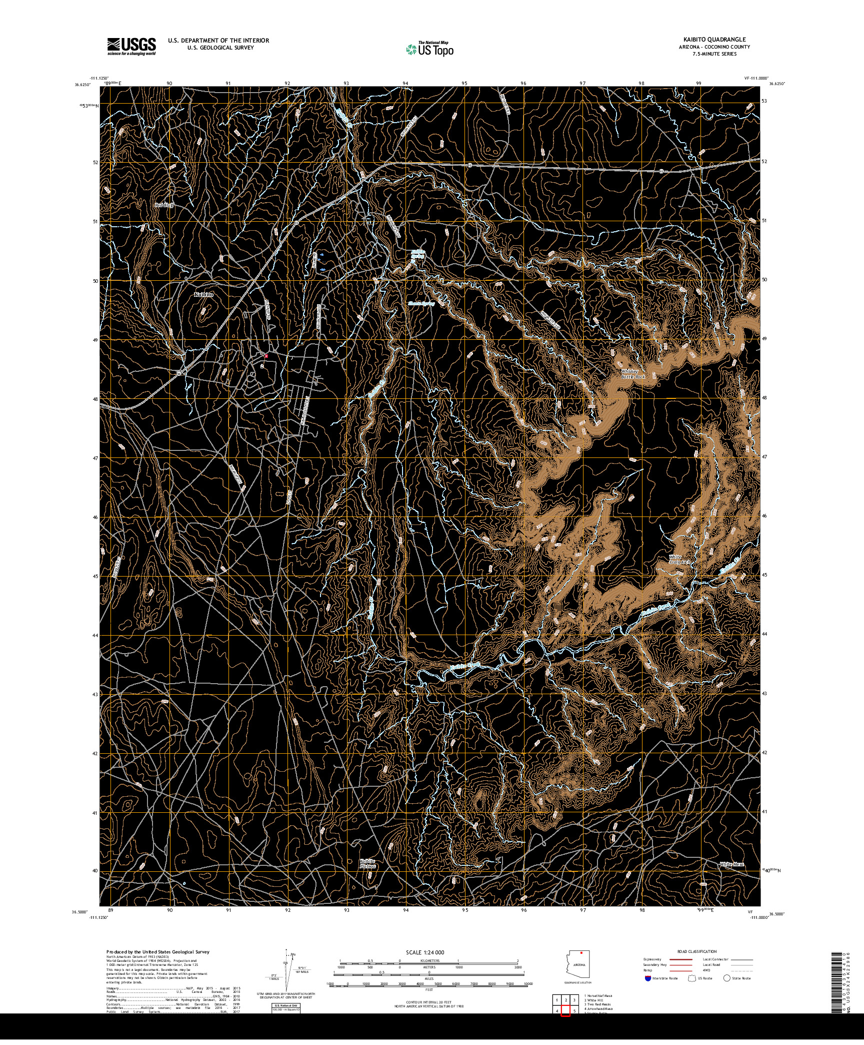 USGS US TOPO 7.5-MINUTE MAP FOR KAIBITO, AZ 2018
