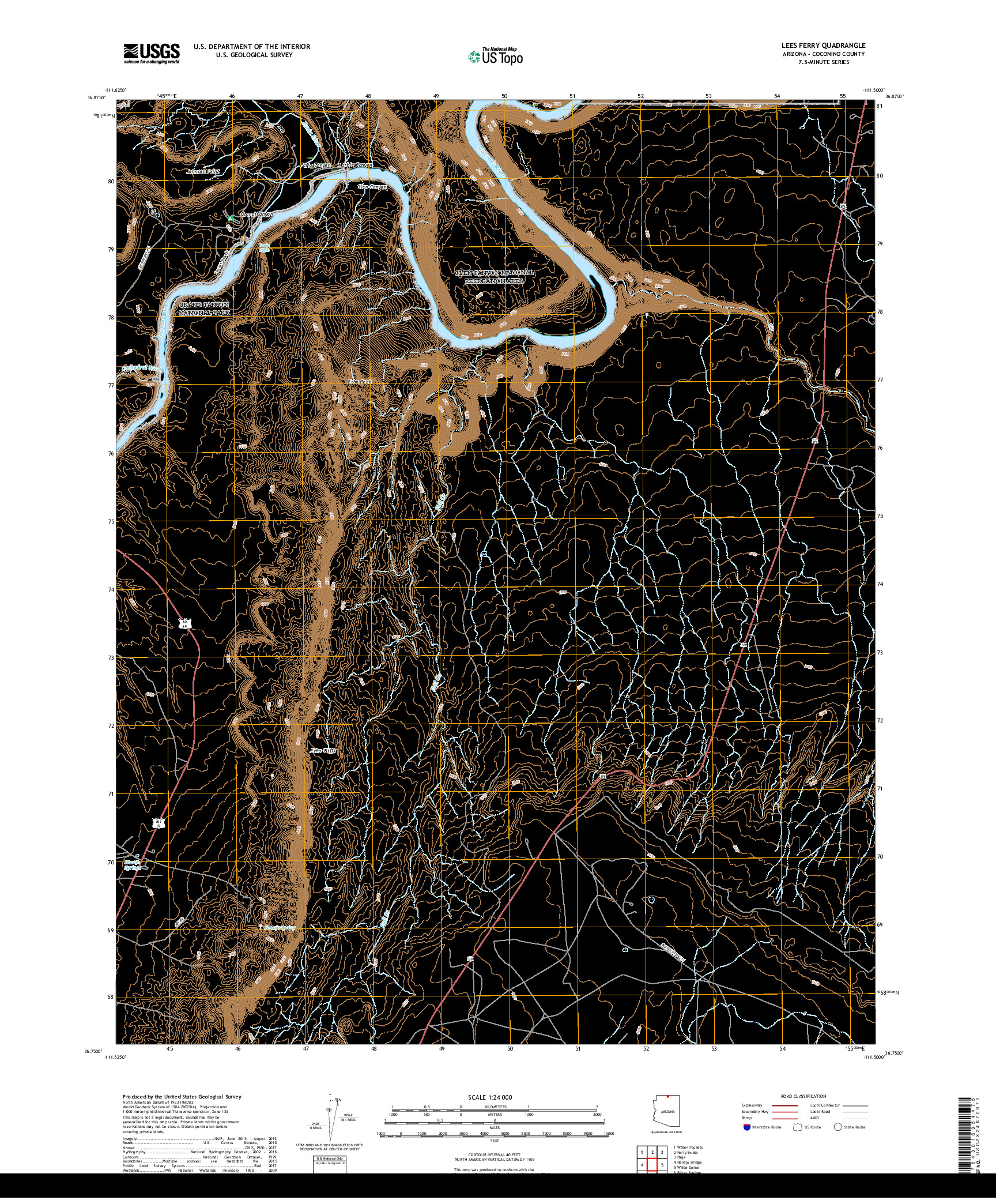 USGS US TOPO 7.5-MINUTE MAP FOR LEES FERRY, AZ 2018