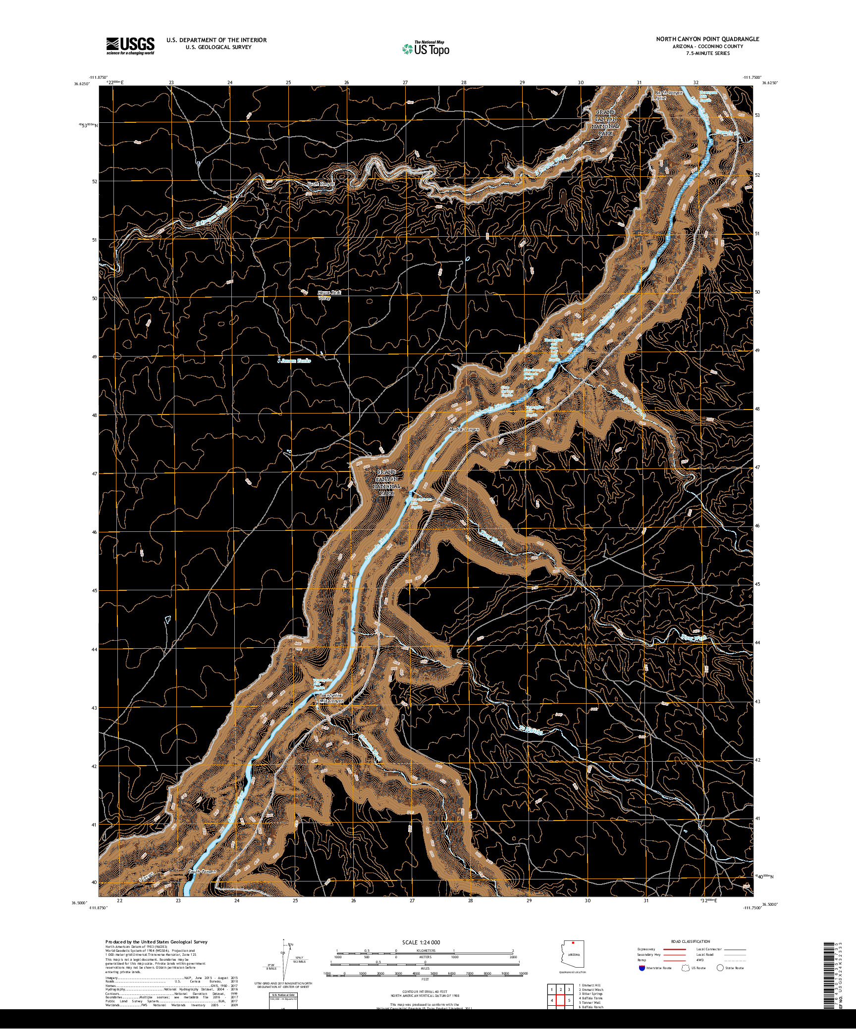 USGS US TOPO 7.5-MINUTE MAP FOR NORTH CANYON POINT, AZ 2018