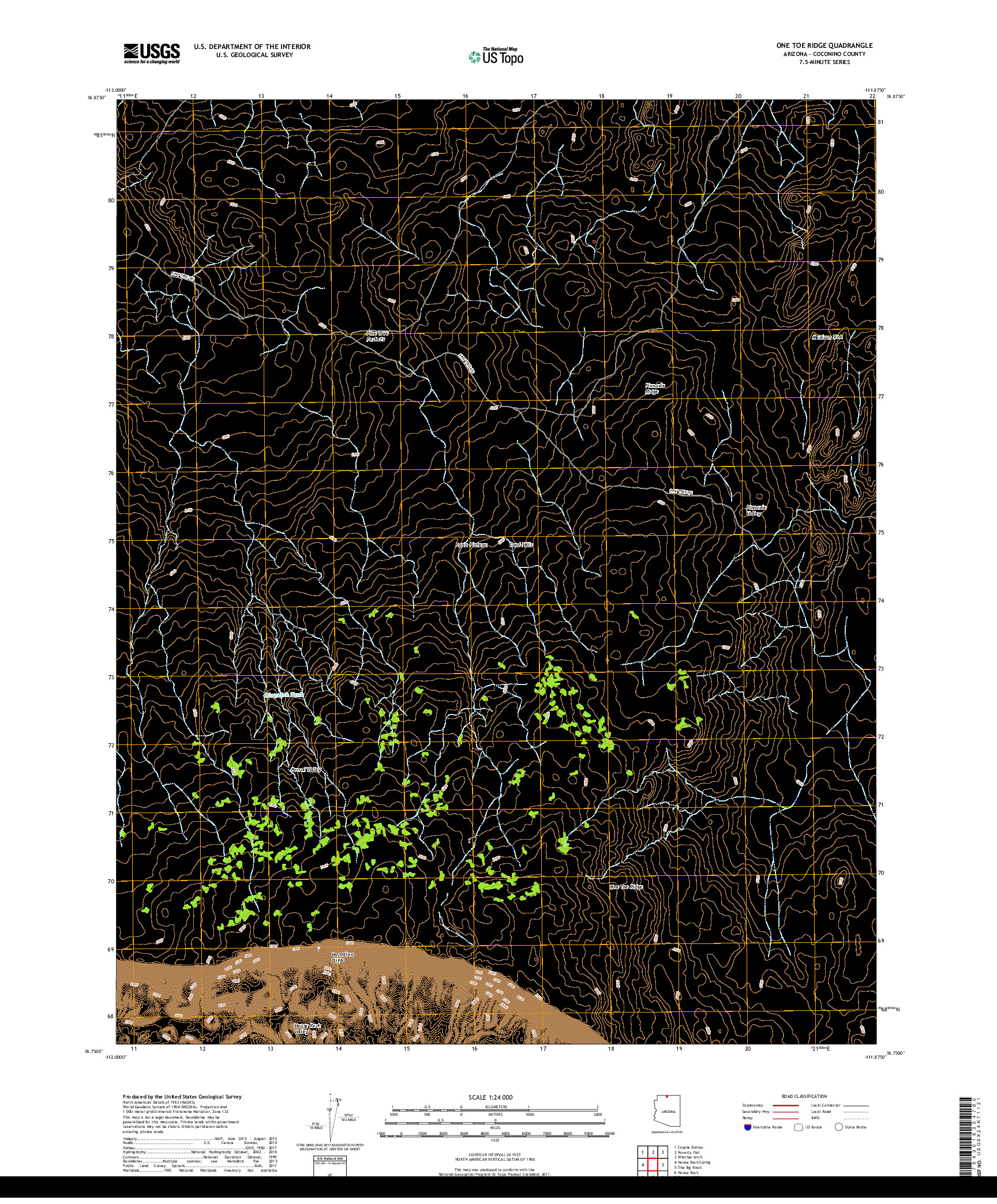 USGS US TOPO 7.5-MINUTE MAP FOR ONE TOE RIDGE, AZ 2018