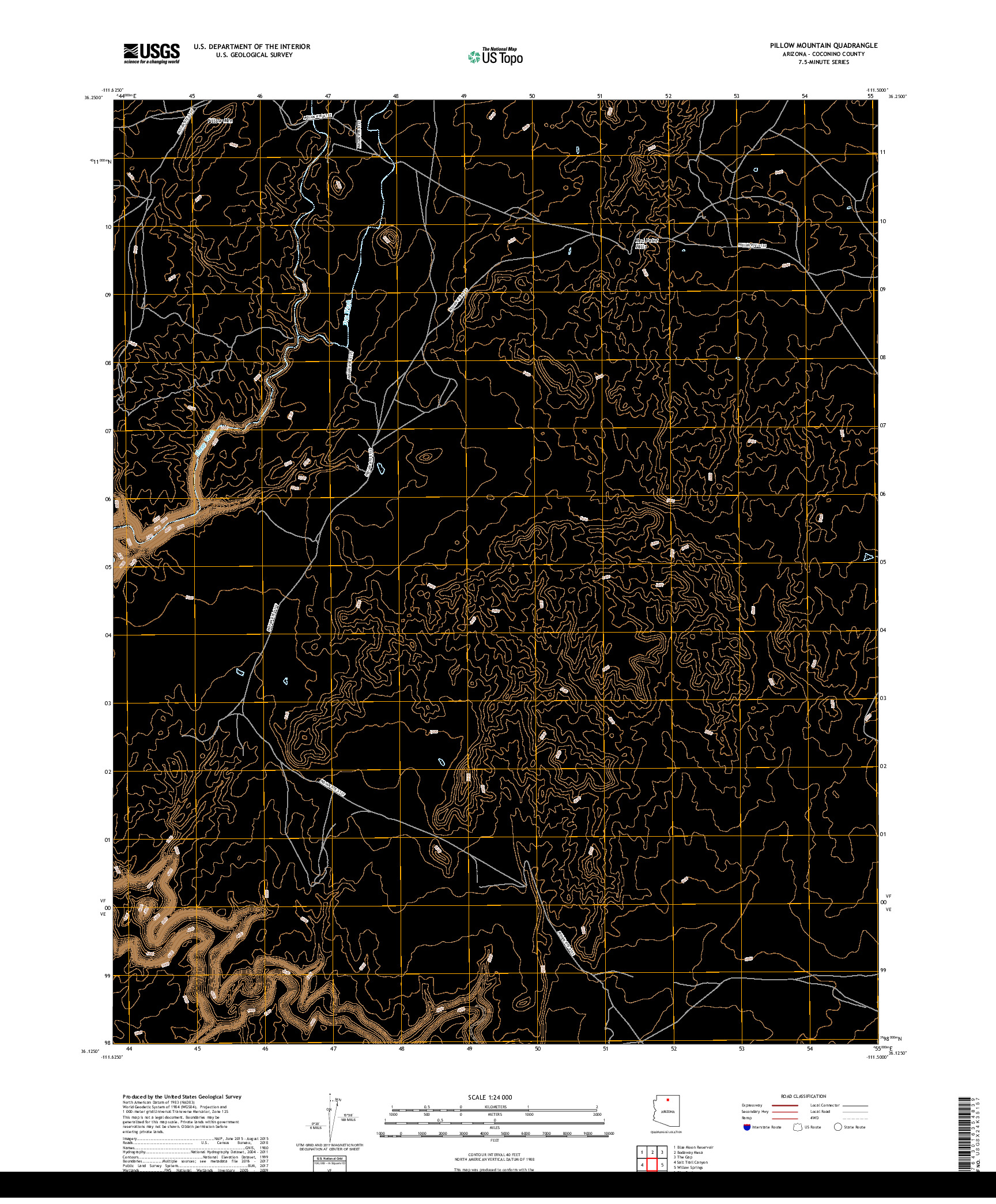 USGS US TOPO 7.5-MINUTE MAP FOR PILLOW MOUNTAIN, AZ 2018