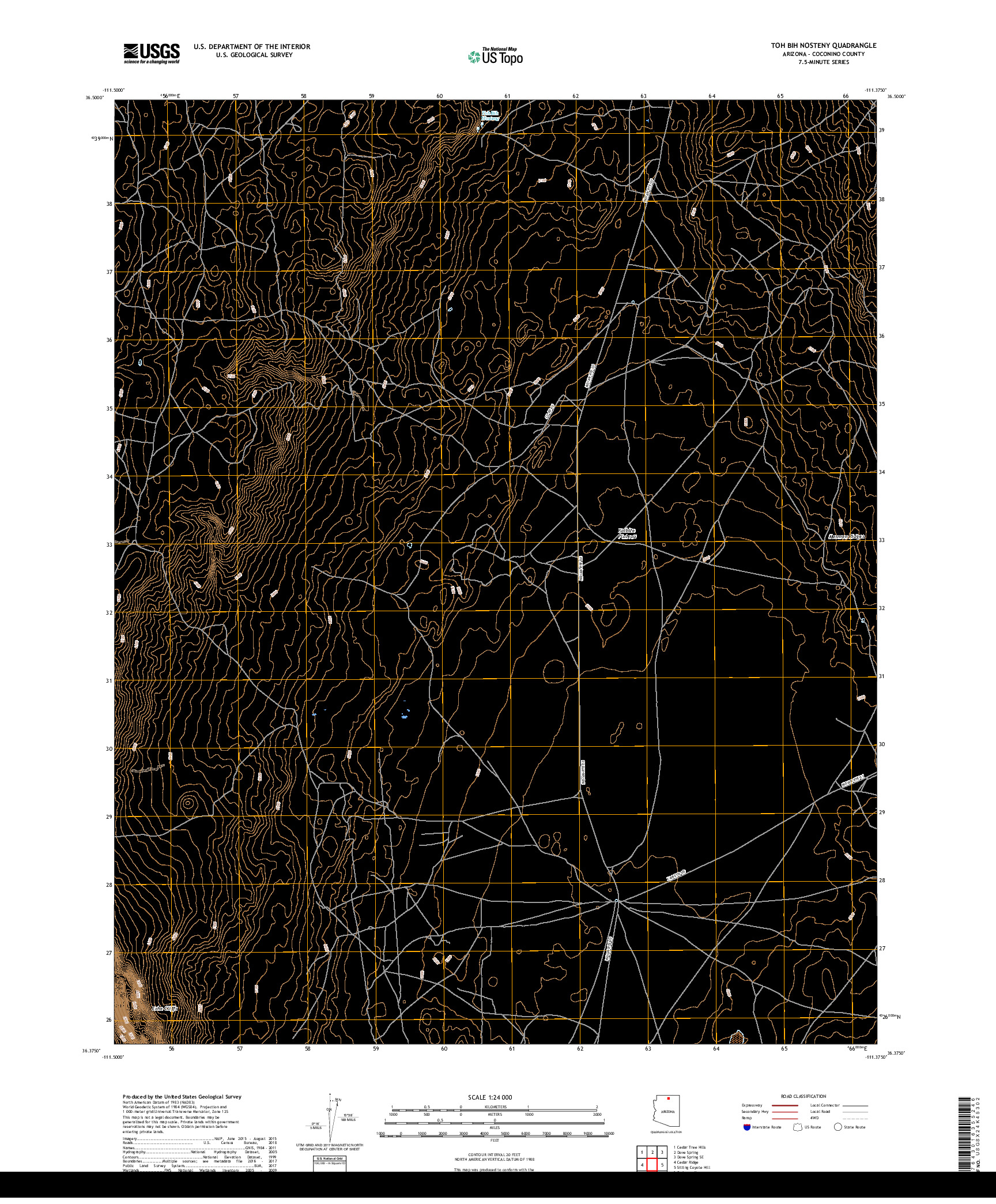 USGS US TOPO 7.5-MINUTE MAP FOR TOH BIH NOSTENY, AZ 2018