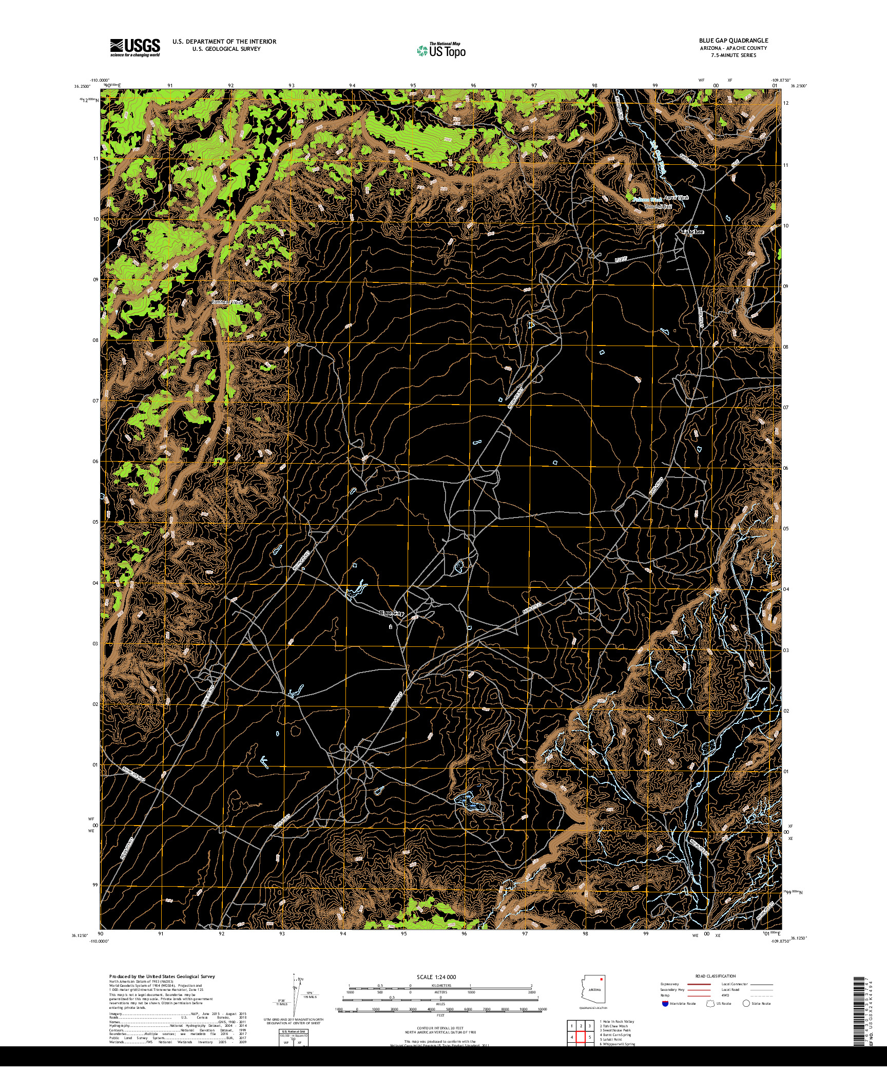 USGS US TOPO 7.5-MINUTE MAP FOR BLUE GAP, AZ 2018