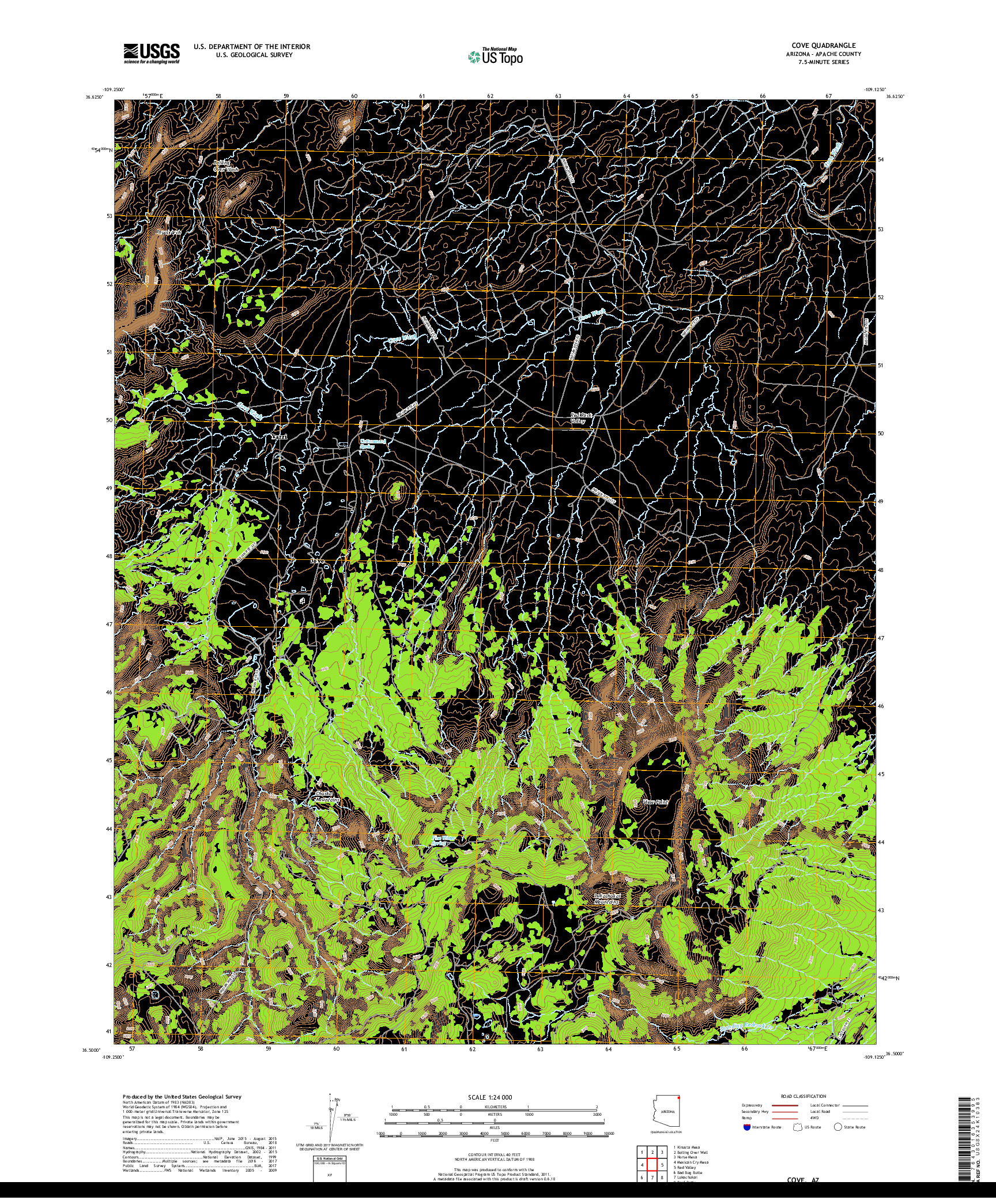 USGS US TOPO 7.5-MINUTE MAP FOR COVE, AZ 2018