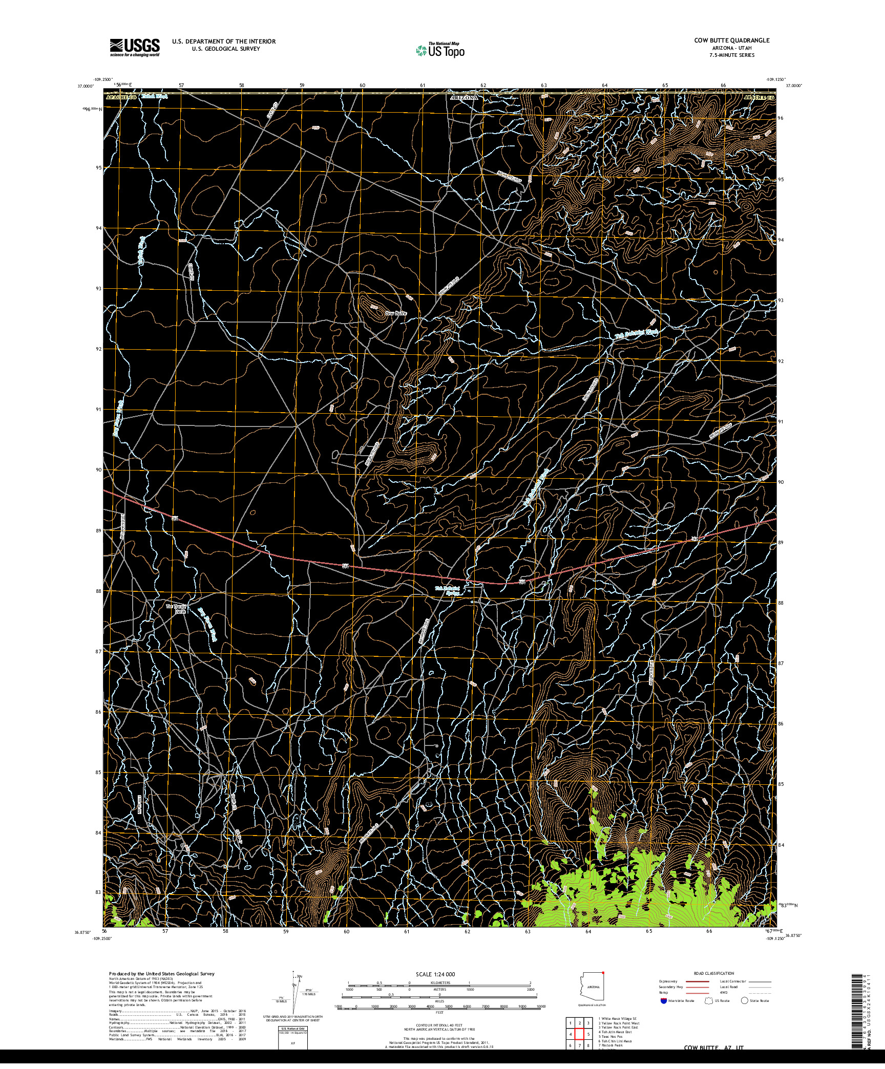 USGS US TOPO 7.5-MINUTE MAP FOR COW BUTTE, AZ,UT 2018