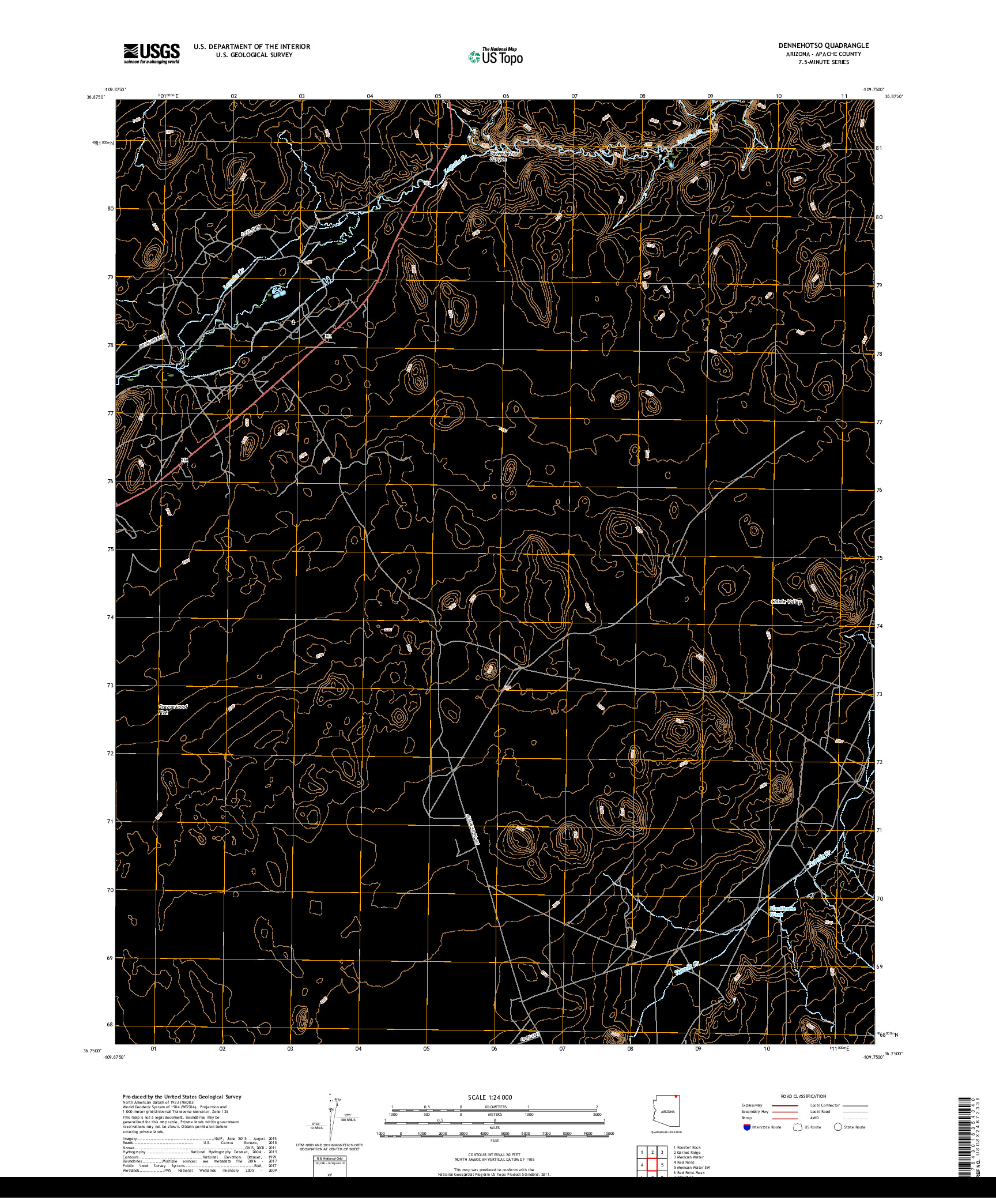 USGS US TOPO 7.5-MINUTE MAP FOR DENNEHOTSO, AZ 2018