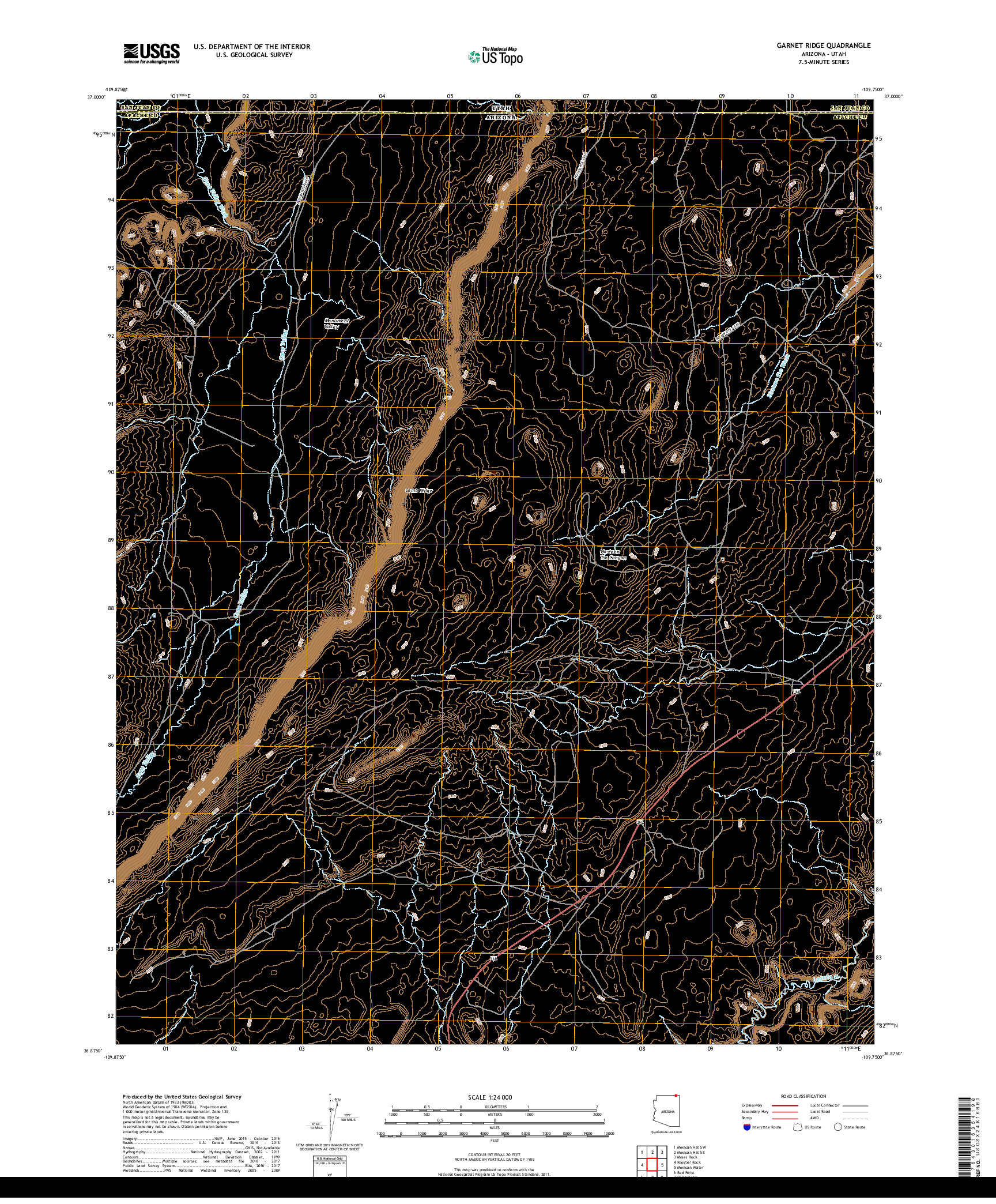USGS US TOPO 7.5-MINUTE MAP FOR GARNET RIDGE, AZ,UT 2018