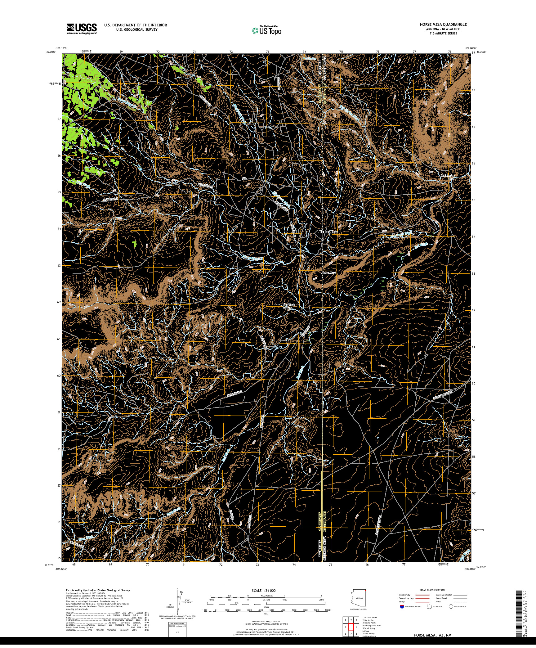 USGS US TOPO 7.5-MINUTE MAP FOR HORSE MESA, AZ,NM 2018