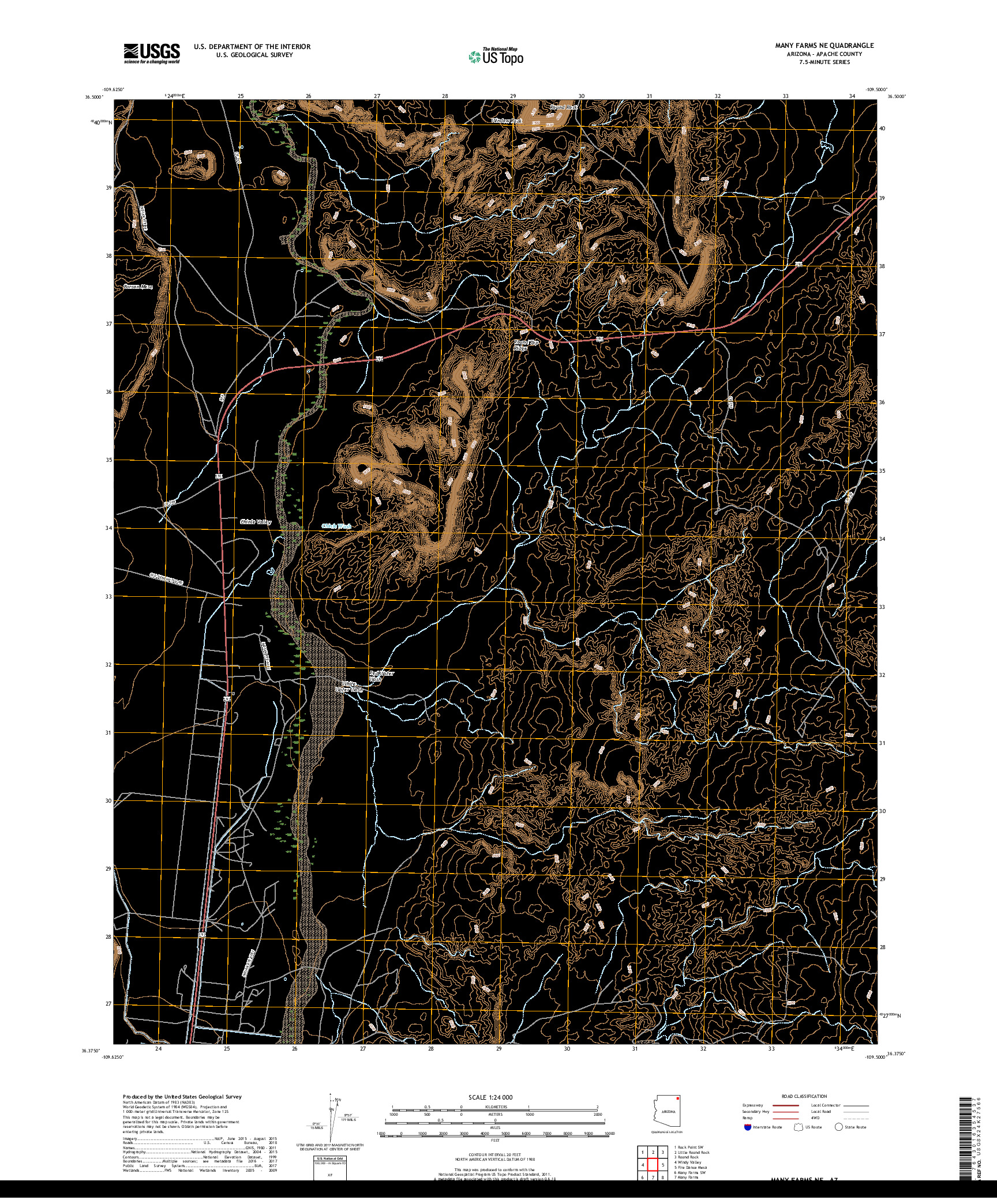 USGS US TOPO 7.5-MINUTE MAP FOR MANY FARMS NE, AZ 2018