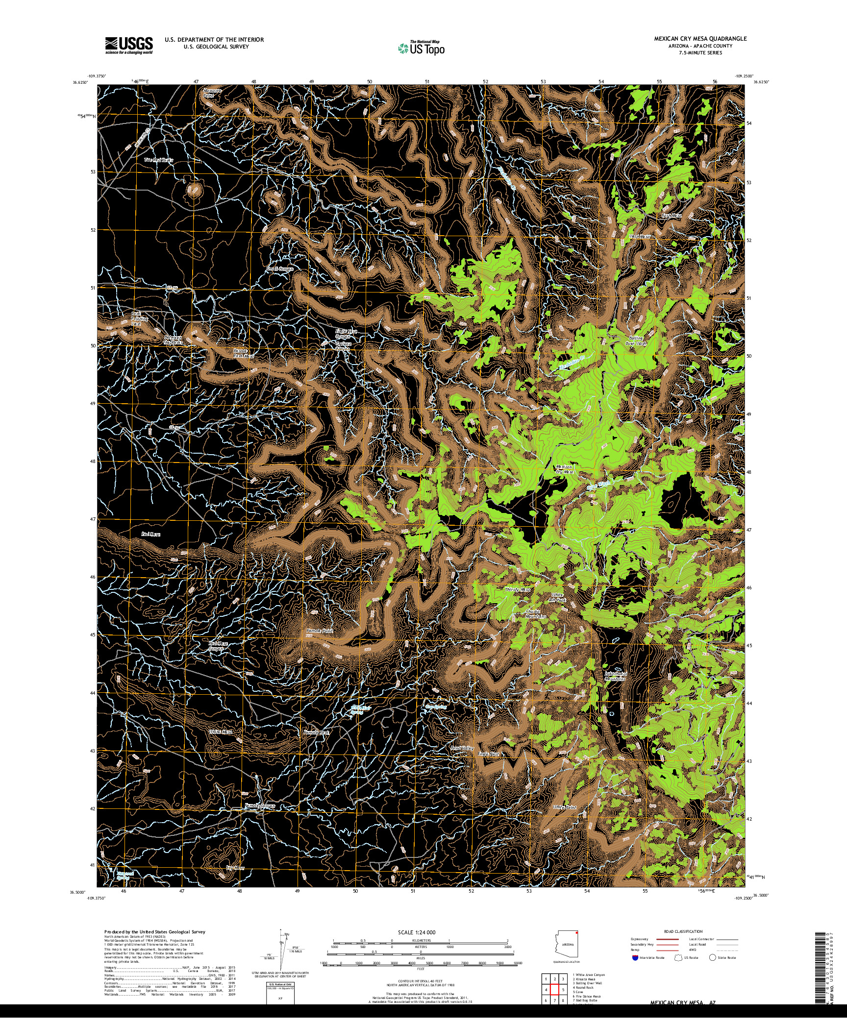 USGS US TOPO 7.5-MINUTE MAP FOR MEXICAN CRY MESA, AZ 2018