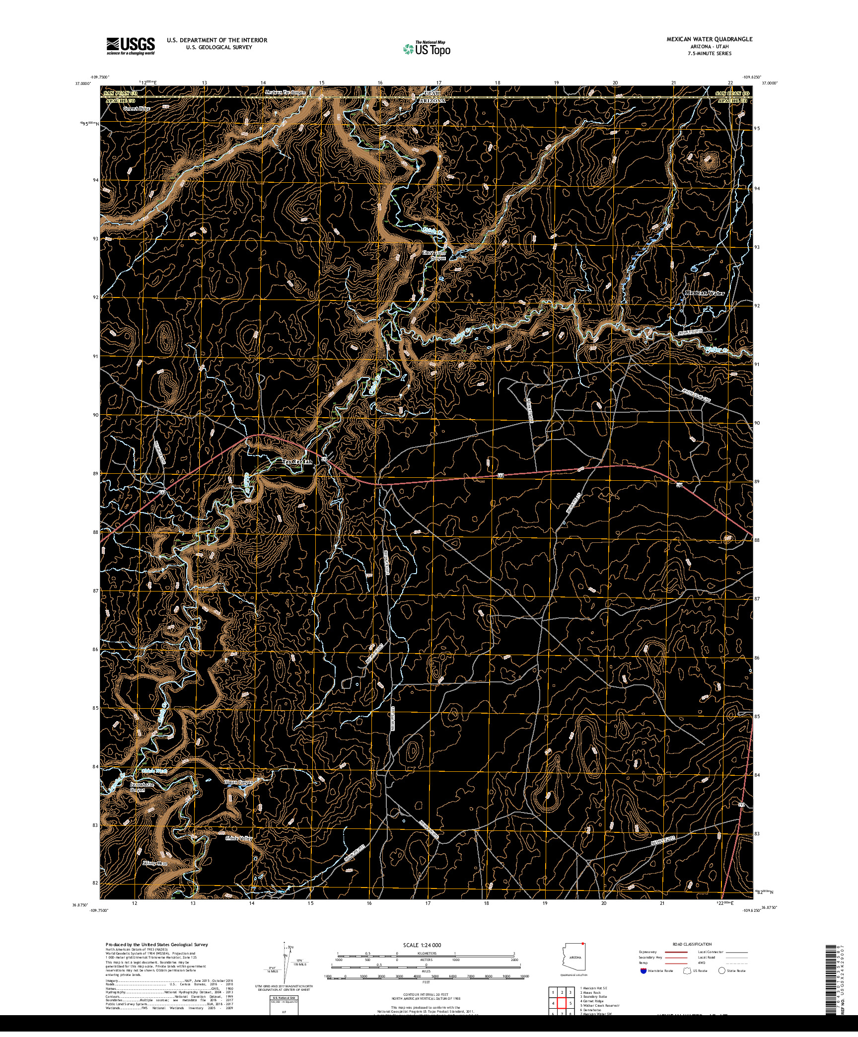 USGS US TOPO 7.5-MINUTE MAP FOR MEXICAN WATER, AZ,UT 2018