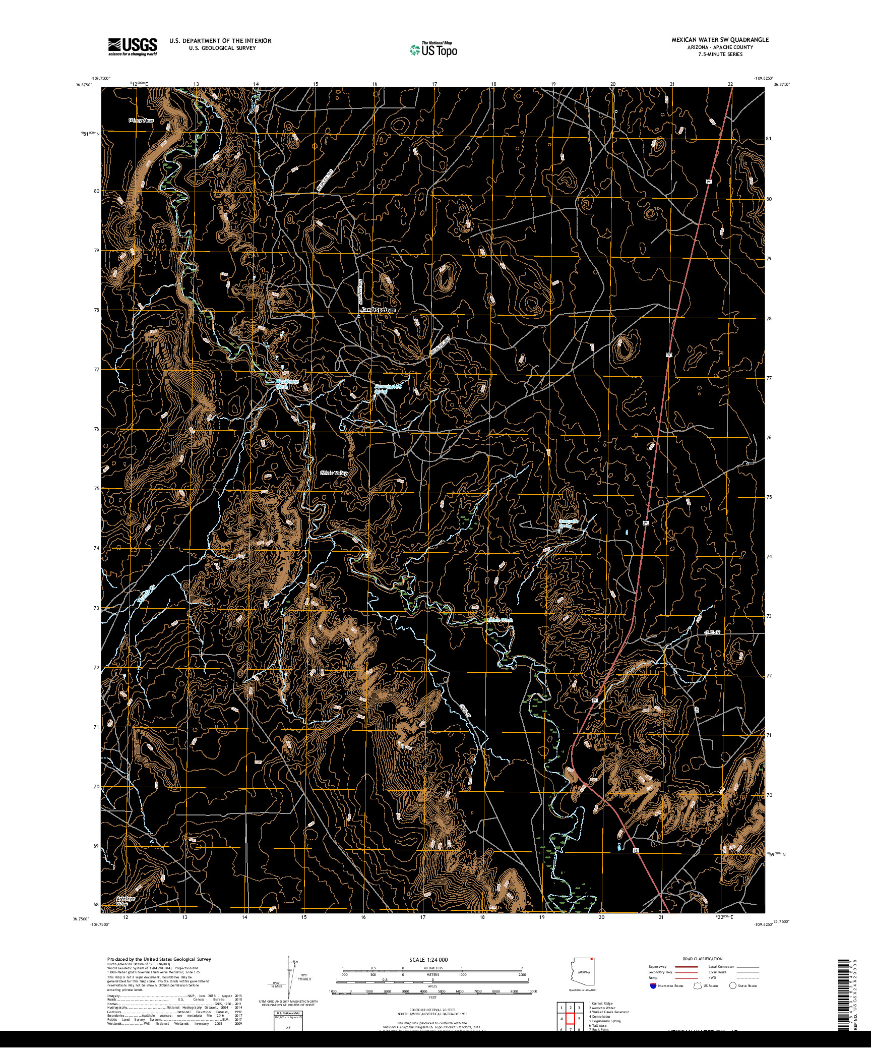 USGS US TOPO 7.5-MINUTE MAP FOR MEXICAN WATER SW, AZ 2018