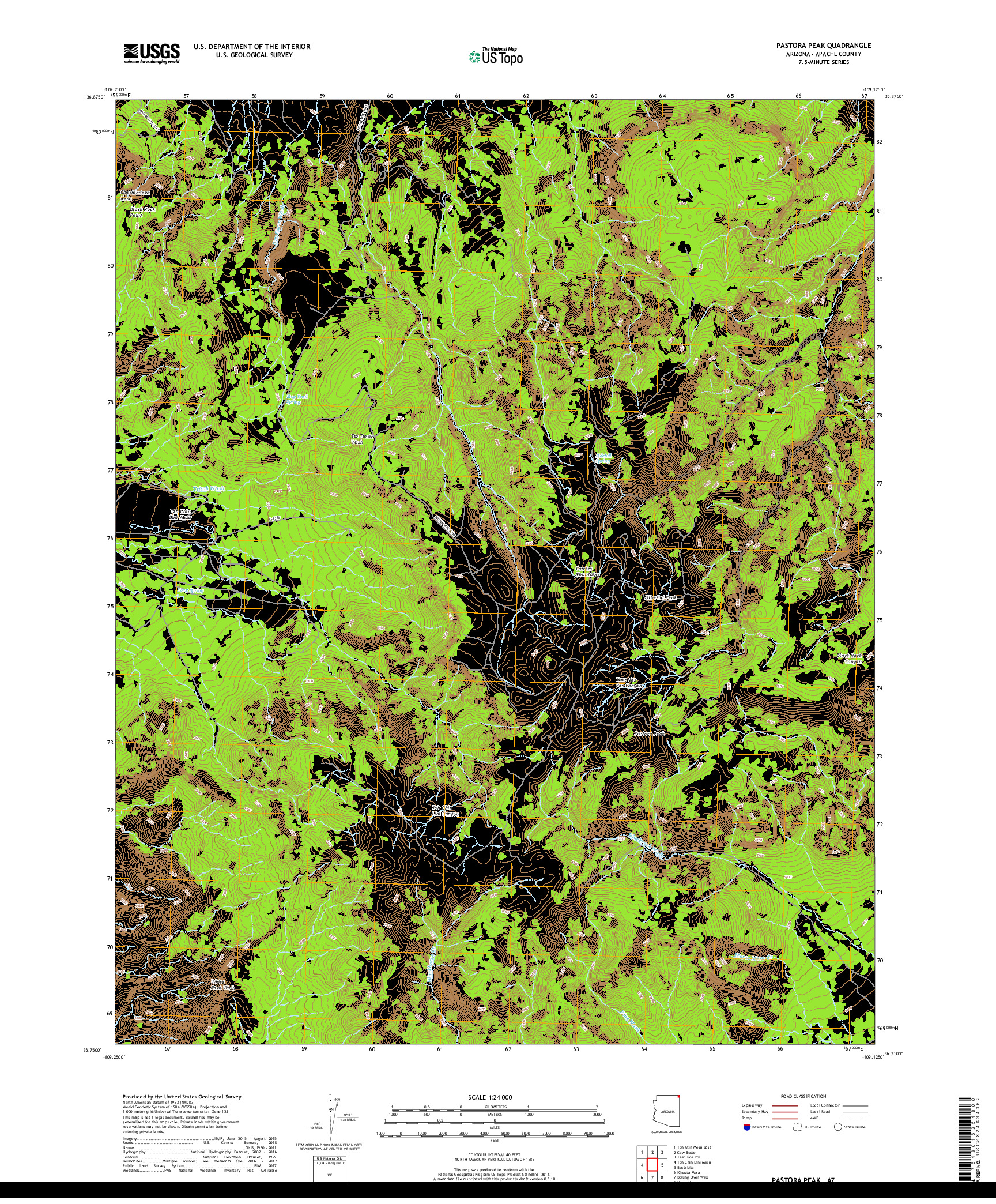 USGS US TOPO 7.5-MINUTE MAP FOR PASTORA PEAK, AZ 2018