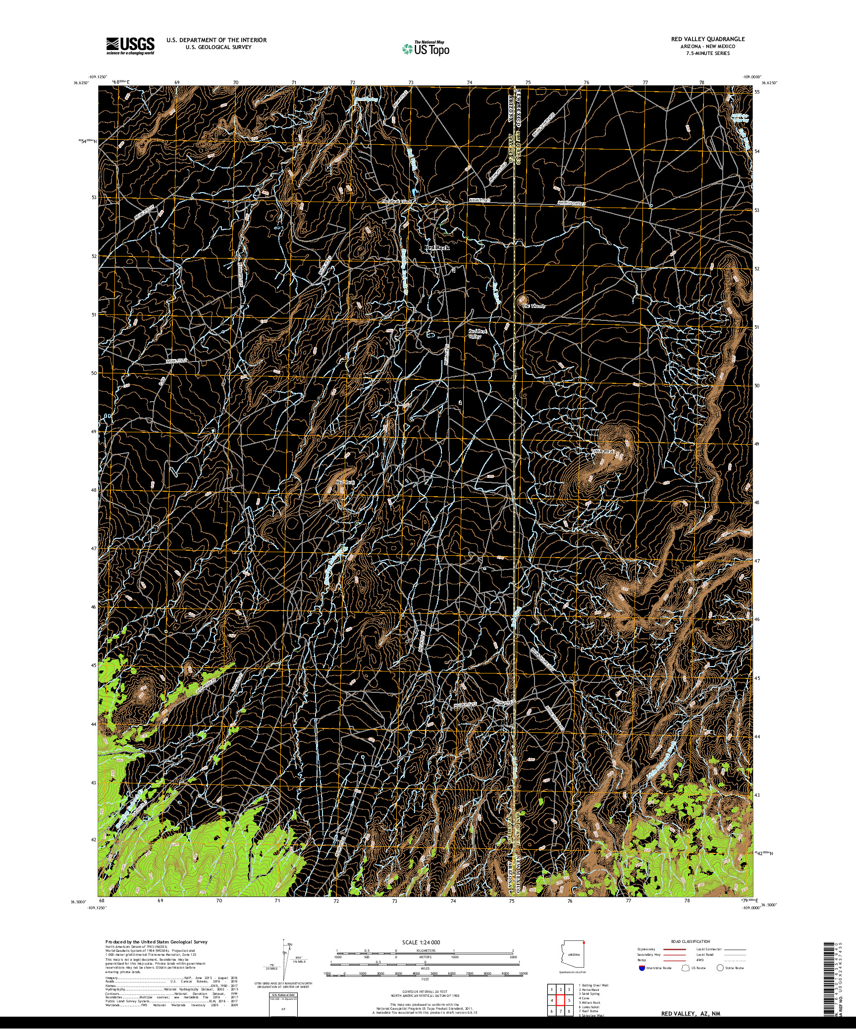 USGS US TOPO 7.5-MINUTE MAP FOR RED VALLEY, AZ,NM 2018