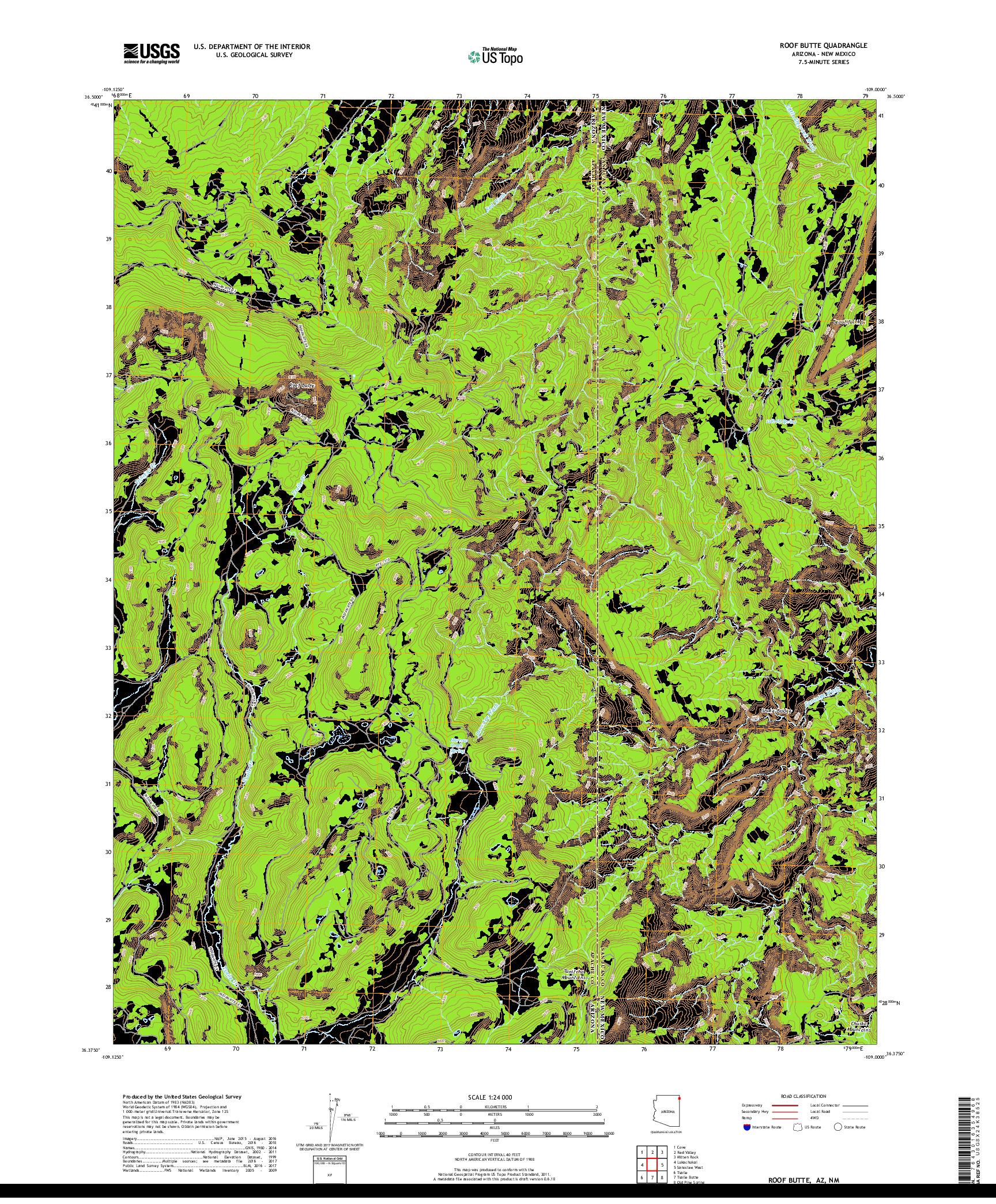 USGS US TOPO 7.5-MINUTE MAP FOR ROOF BUTTE, AZ,NM 2018