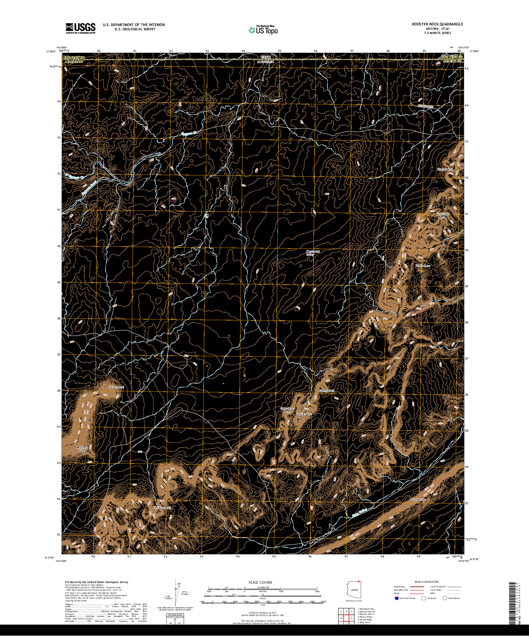 USGS US TOPO 7.5-MINUTE MAP FOR ROOSTER ROCK, AZ,UT 2018