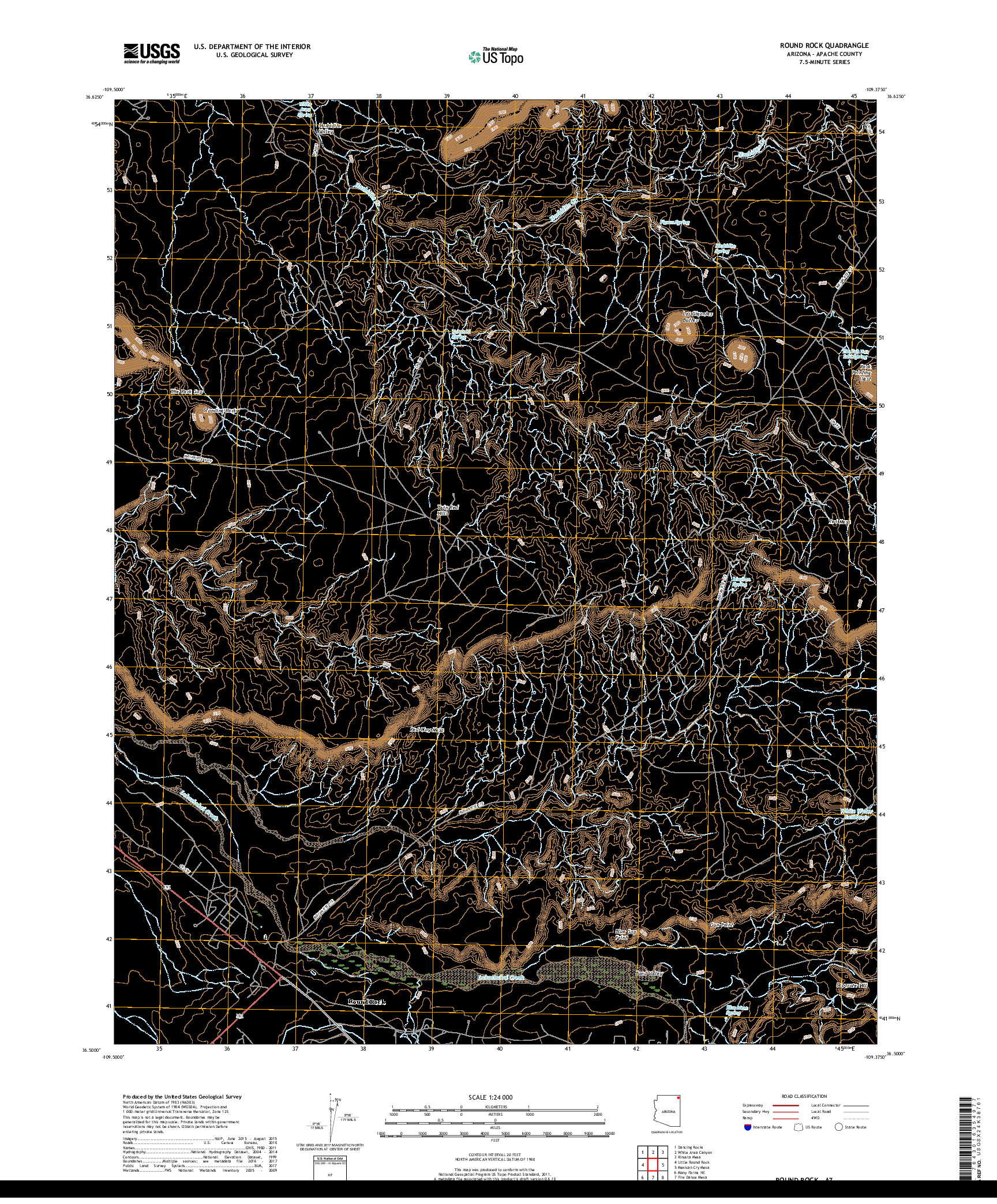 USGS US TOPO 7.5-MINUTE MAP FOR ROUND ROCK, AZ 2018