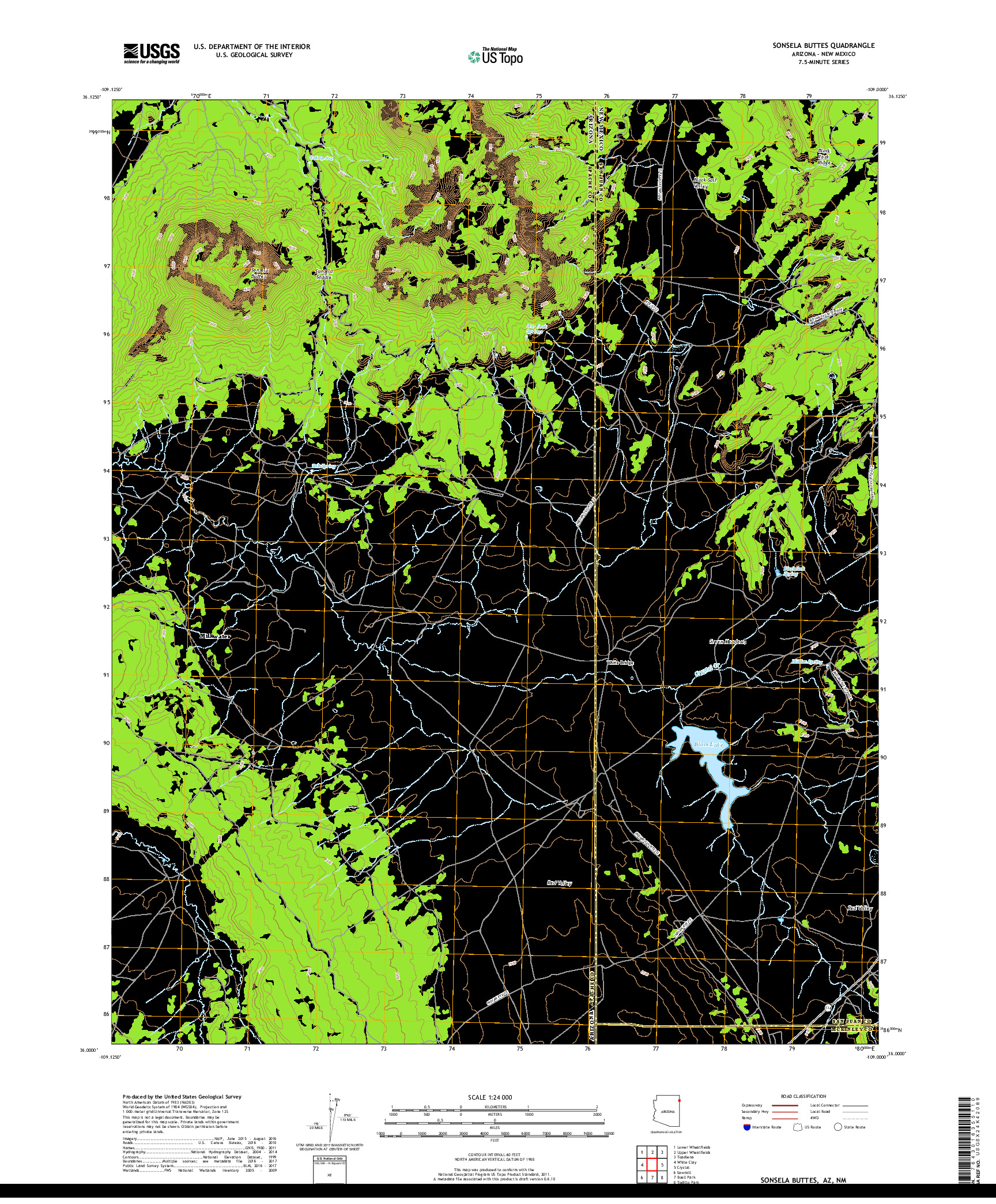 USGS US TOPO 7.5-MINUTE MAP FOR SONSELA BUTTES, AZ,NM 2018