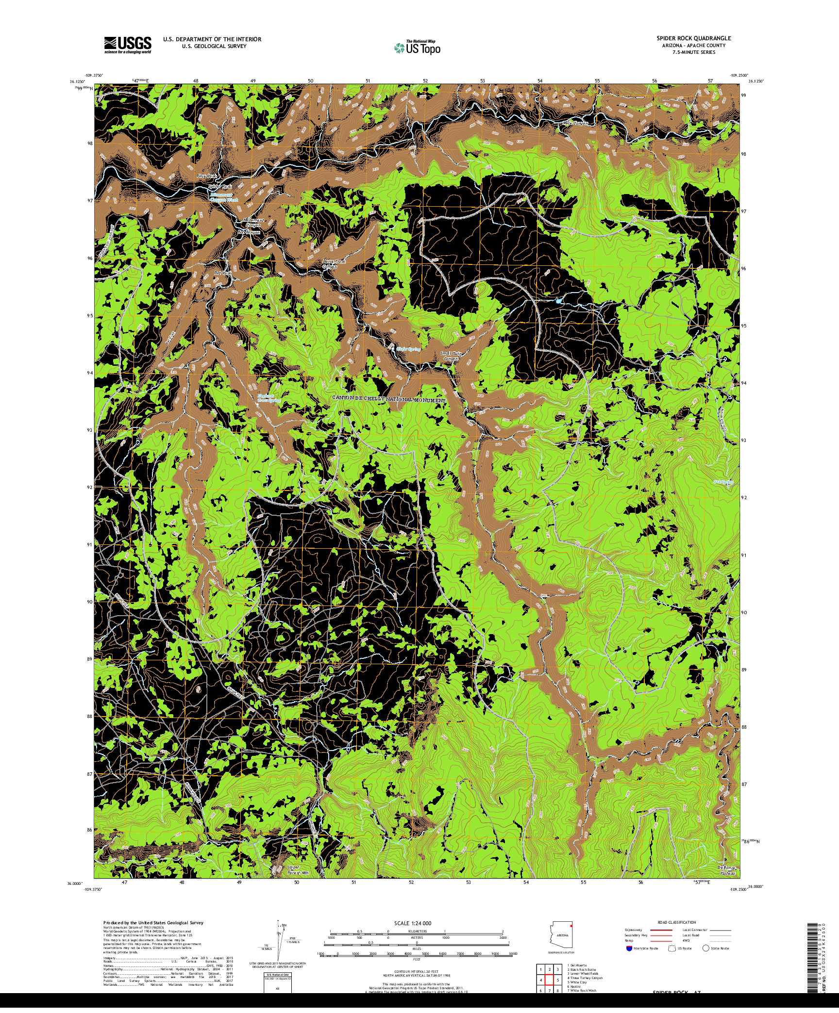 USGS US TOPO 7.5-MINUTE MAP FOR SPIDER ROCK, AZ 2018