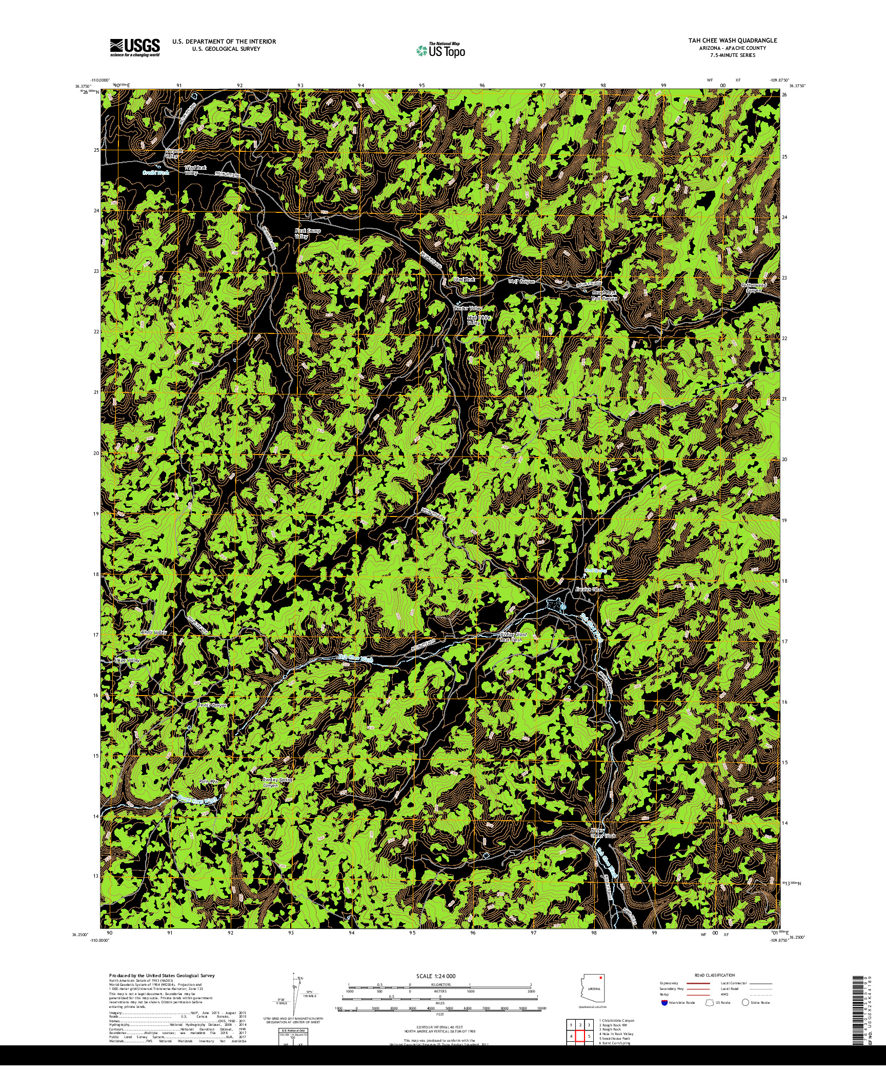 USGS US TOPO 7.5-MINUTE MAP FOR TAH CHEE WASH, AZ 2018