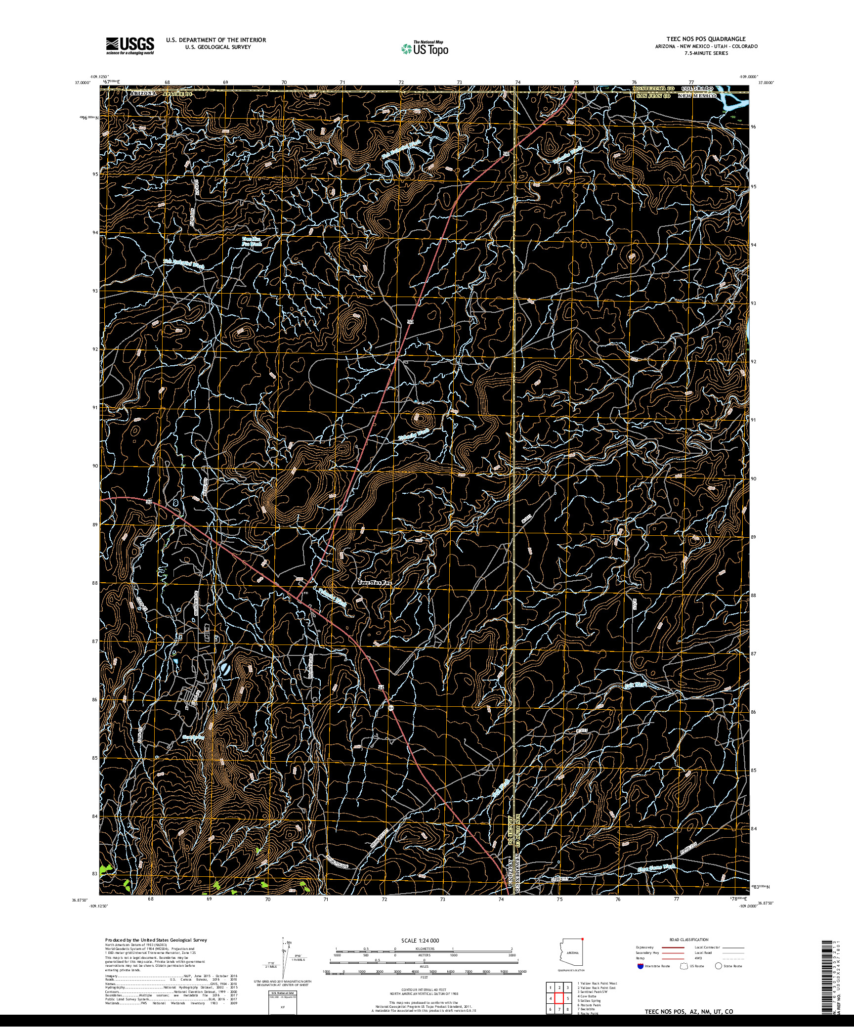 USGS US TOPO 7.5-MINUTE MAP FOR TEEC NOS POS, AZ,NM,UT,CO 2018