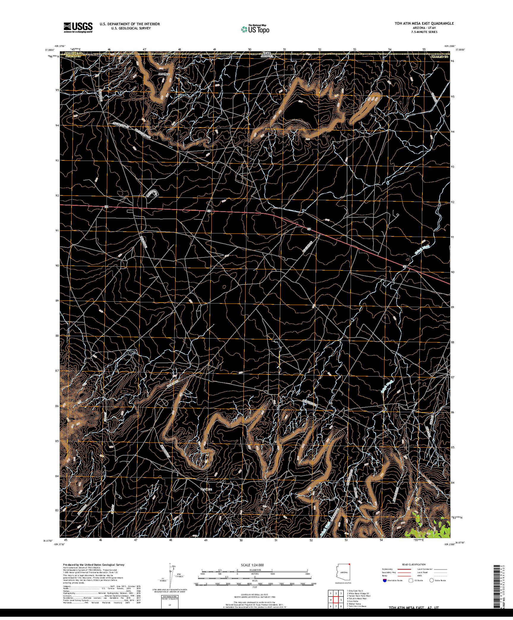 USGS US TOPO 7.5-MINUTE MAP FOR TOH ATIN MESA EAST, AZ,UT 2018