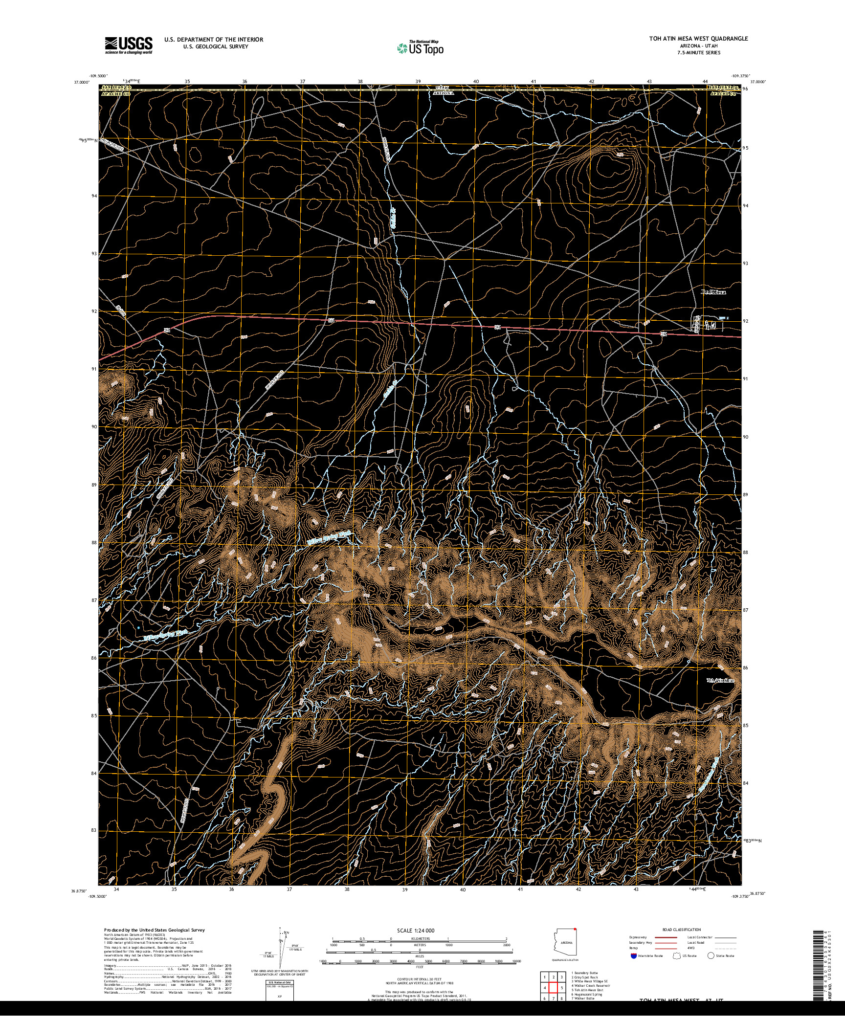 USGS US TOPO 7.5-MINUTE MAP FOR TOH ATIN MESA WEST, AZ,UT 2018