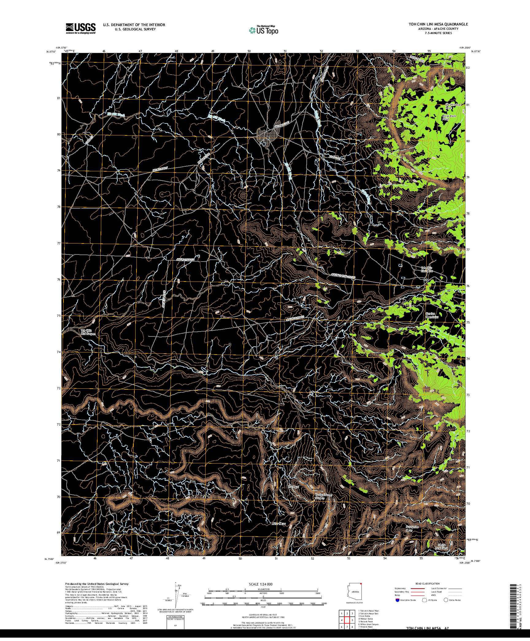 USGS US TOPO 7.5-MINUTE MAP FOR TOH CHIN LINI MESA, AZ 2018
