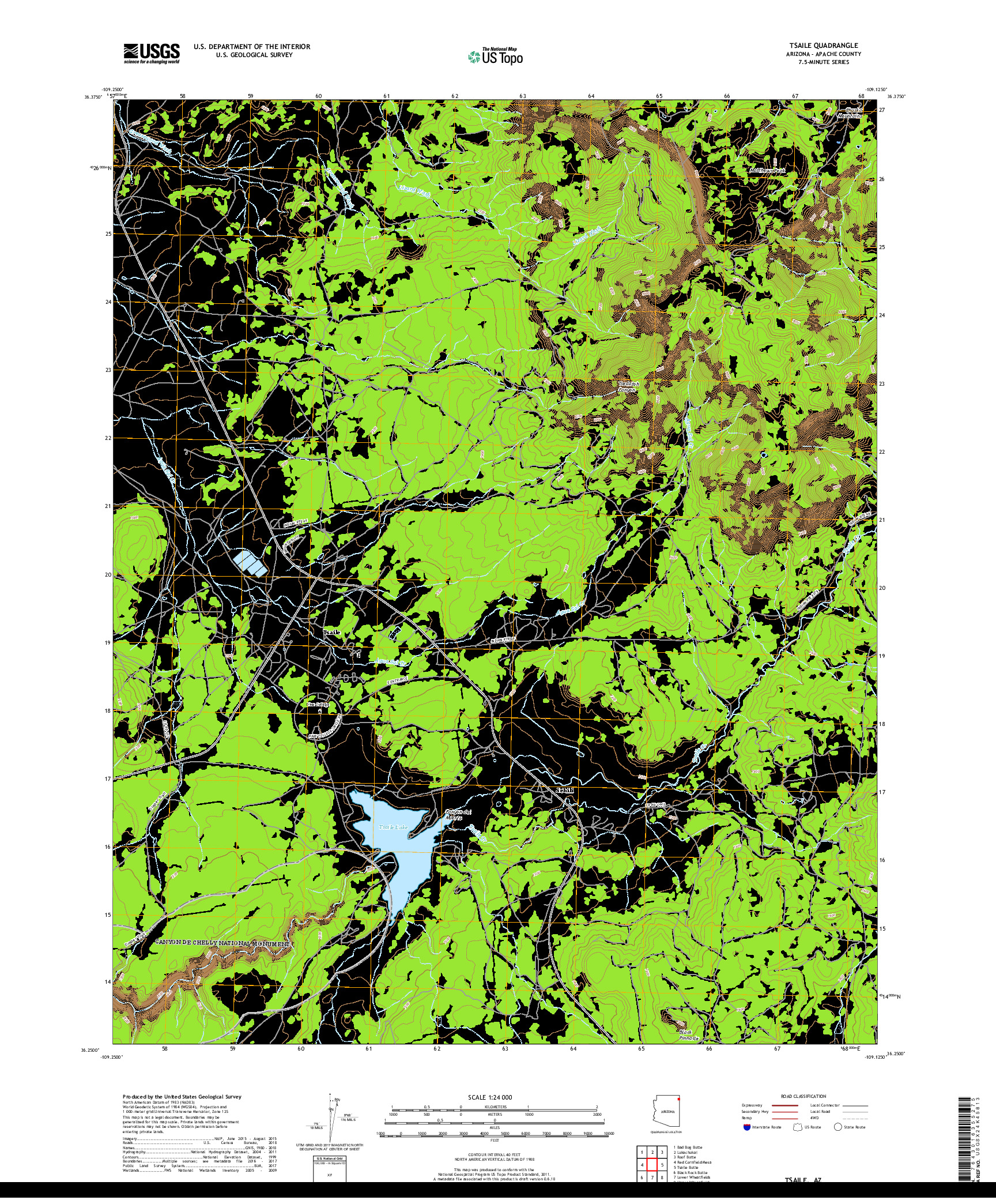 USGS US TOPO 7.5-MINUTE MAP FOR TSAILE, AZ 2018