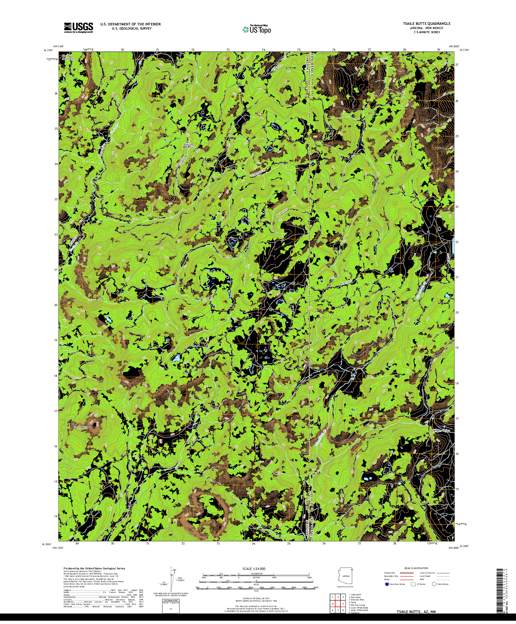 USGS US TOPO 7.5-MINUTE MAP FOR TSAILE BUTTE, AZ,NM 2018