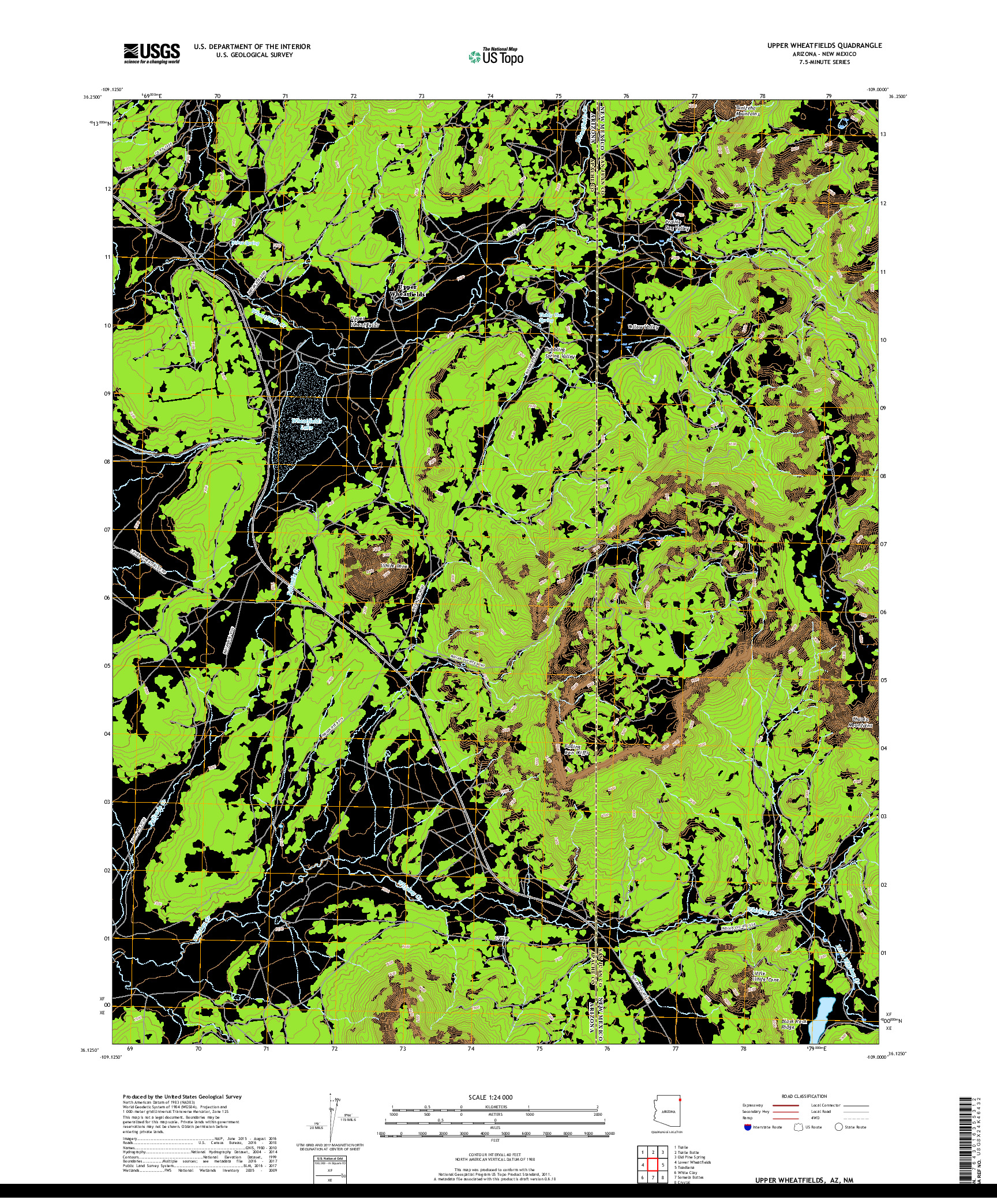 USGS US TOPO 7.5-MINUTE MAP FOR UPPER WHEATFIELDS, AZ,NM 2018