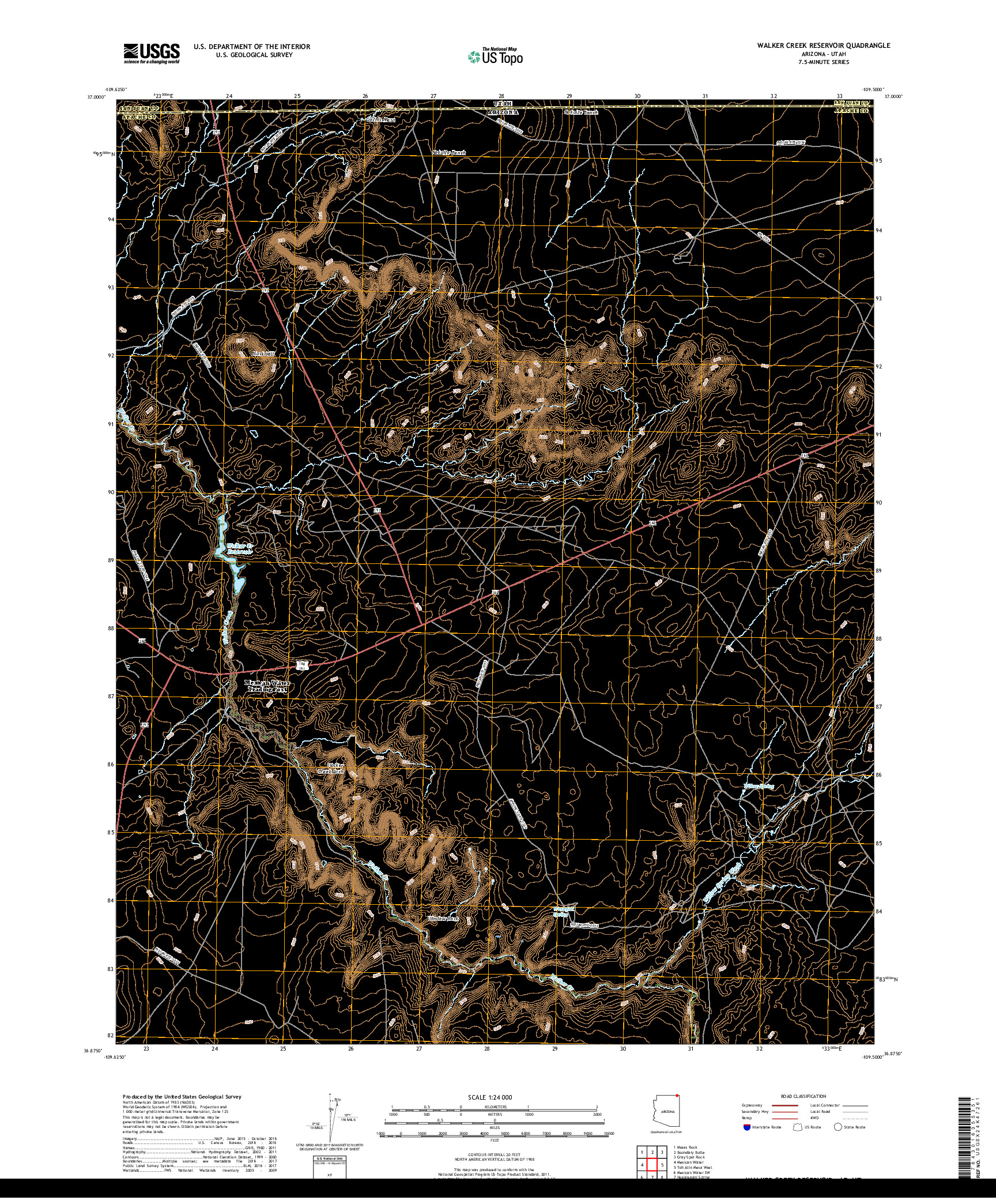 USGS US TOPO 7.5-MINUTE MAP FOR WALKER CREEK RESERVOIR, AZ,UT 2018
