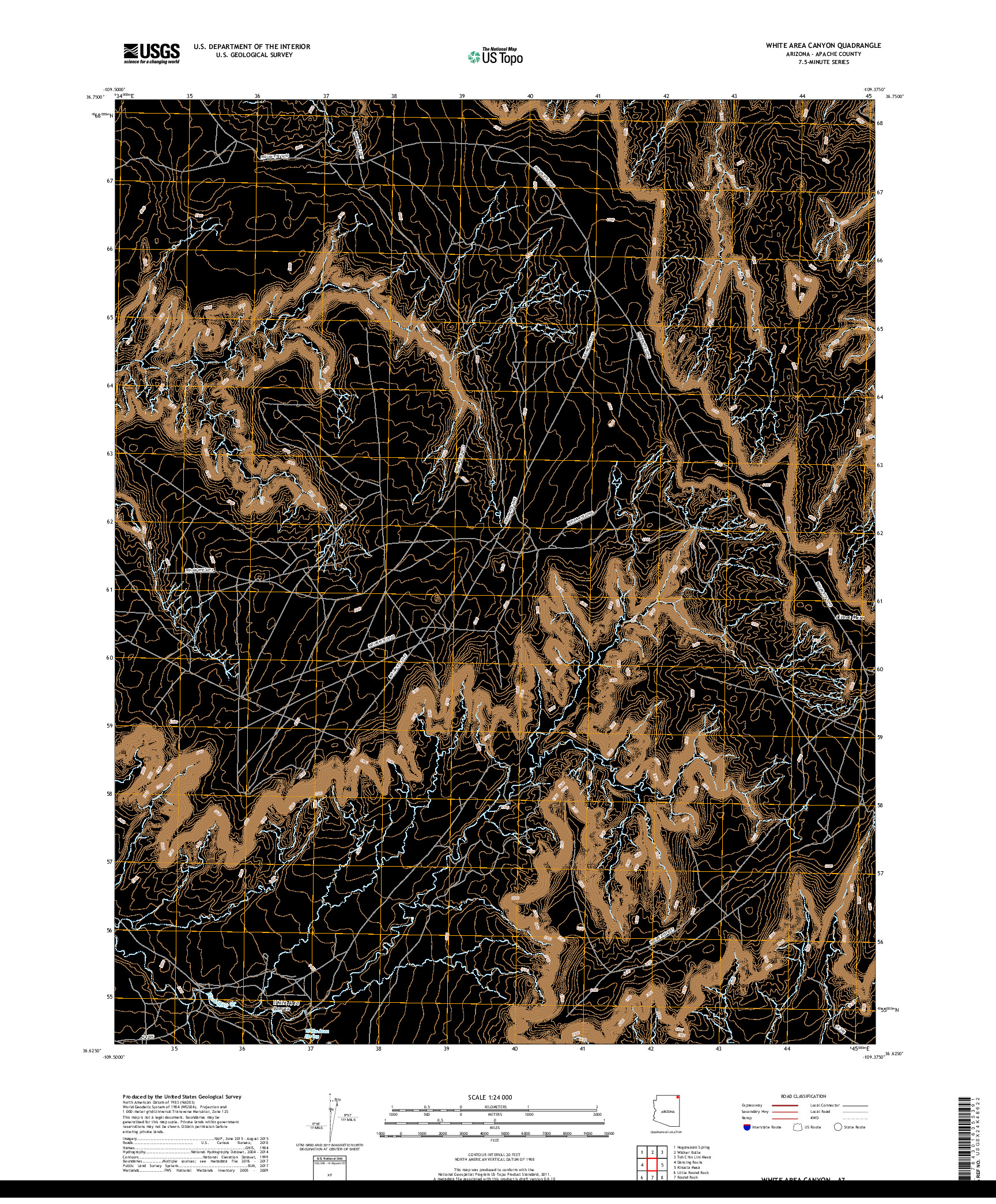 USGS US TOPO 7.5-MINUTE MAP FOR WHITE AREA CANYON, AZ 2018