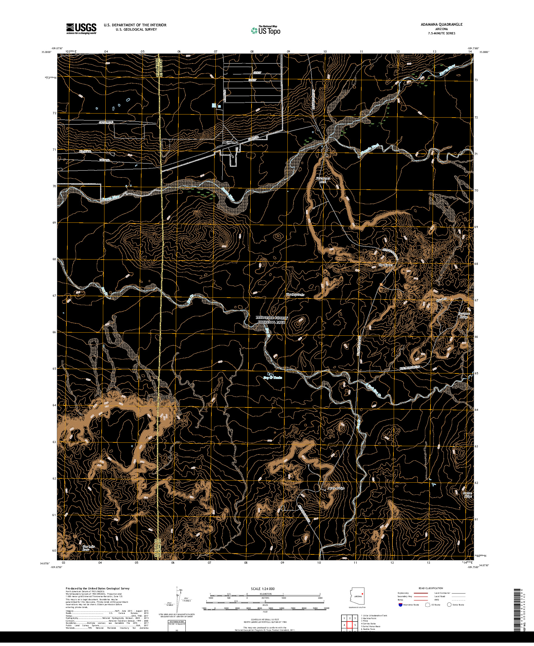 USGS US TOPO 7.5-MINUTE MAP FOR ADAMANA, AZ 2018