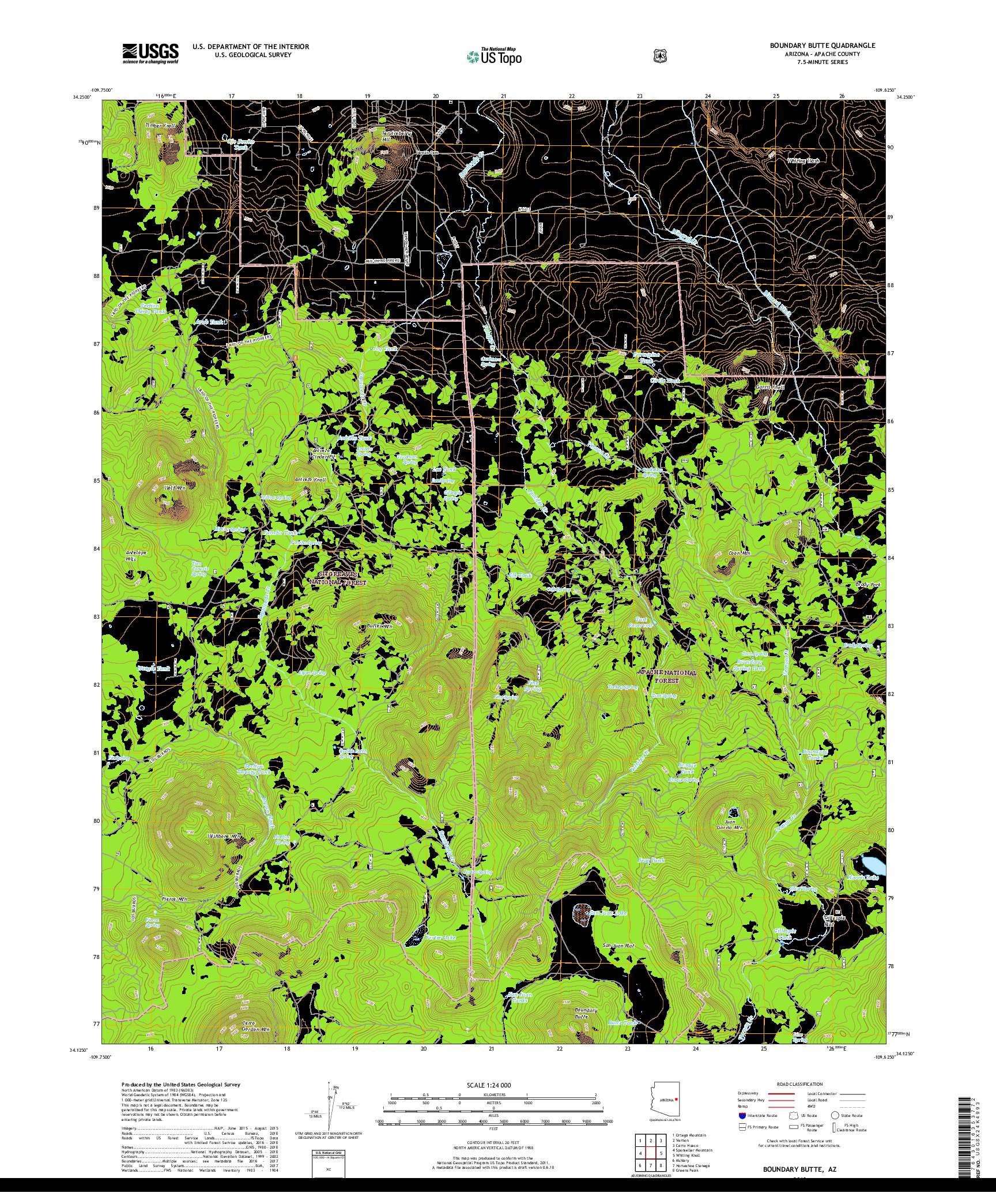 USGS US TOPO 7.5-MINUTE MAP FOR BOUNDARY BUTTE, AZ 2018