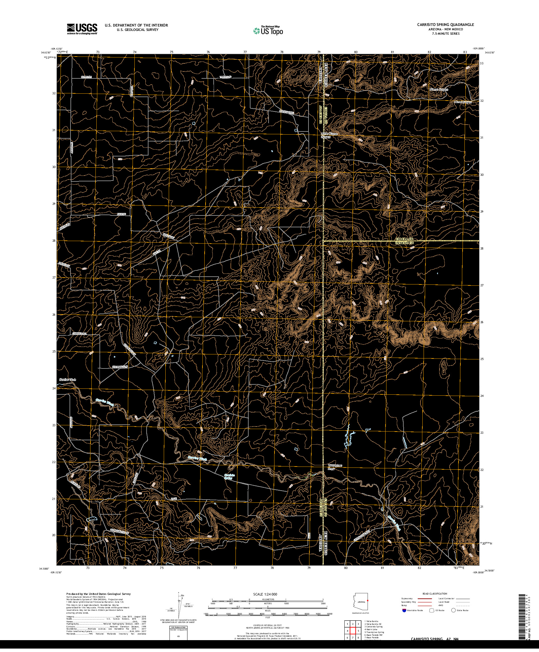 USGS US TOPO 7.5-MINUTE MAP FOR CARRISITO SPRING, AZ,NM 2018