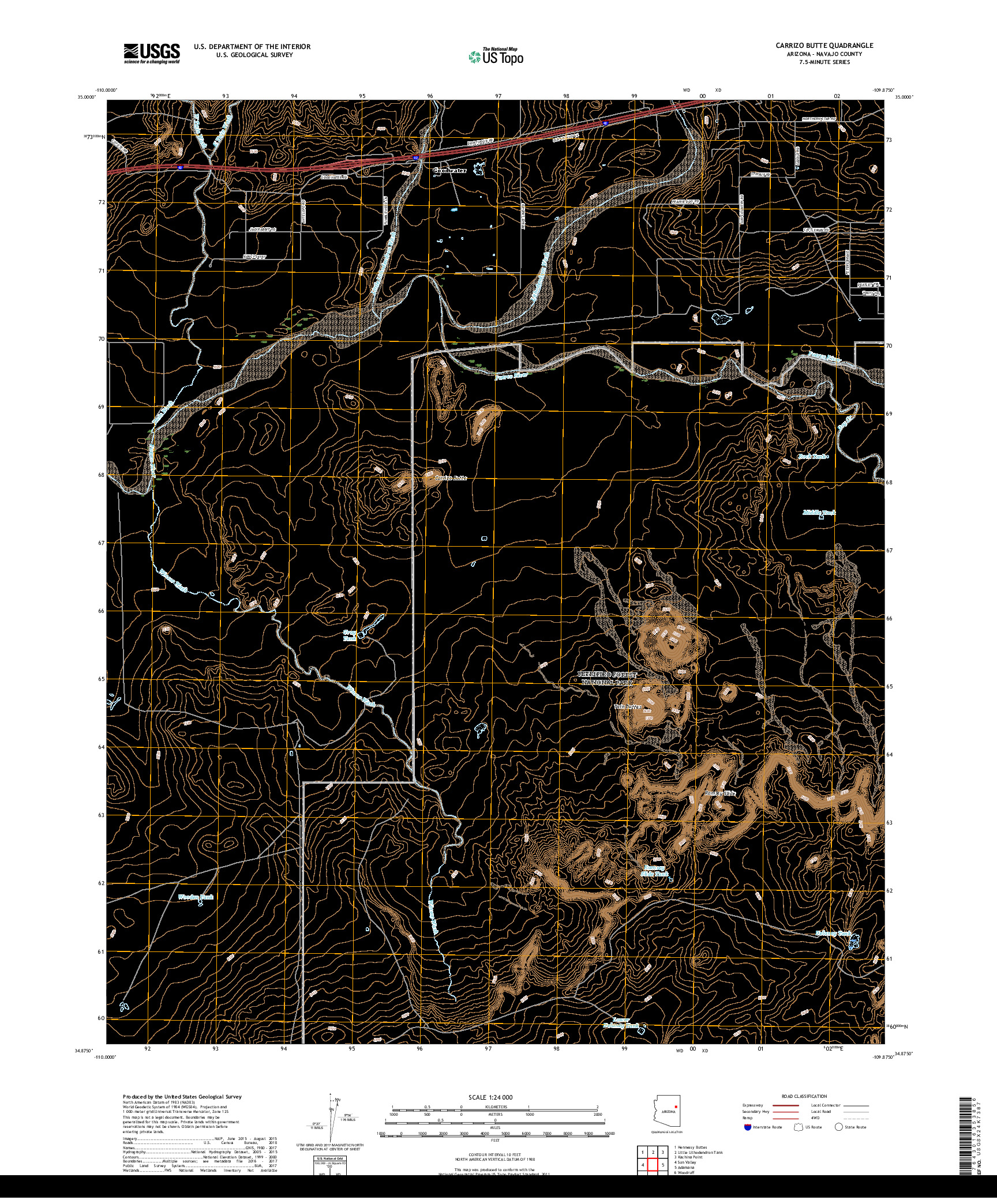 USGS US TOPO 7.5-MINUTE MAP FOR CARRIZO BUTTE, AZ 2018