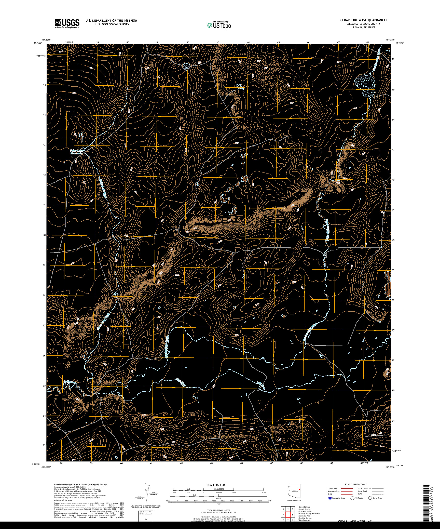 USGS US TOPO 7.5-MINUTE MAP FOR CEDAR LAKE WASH, AZ 2018