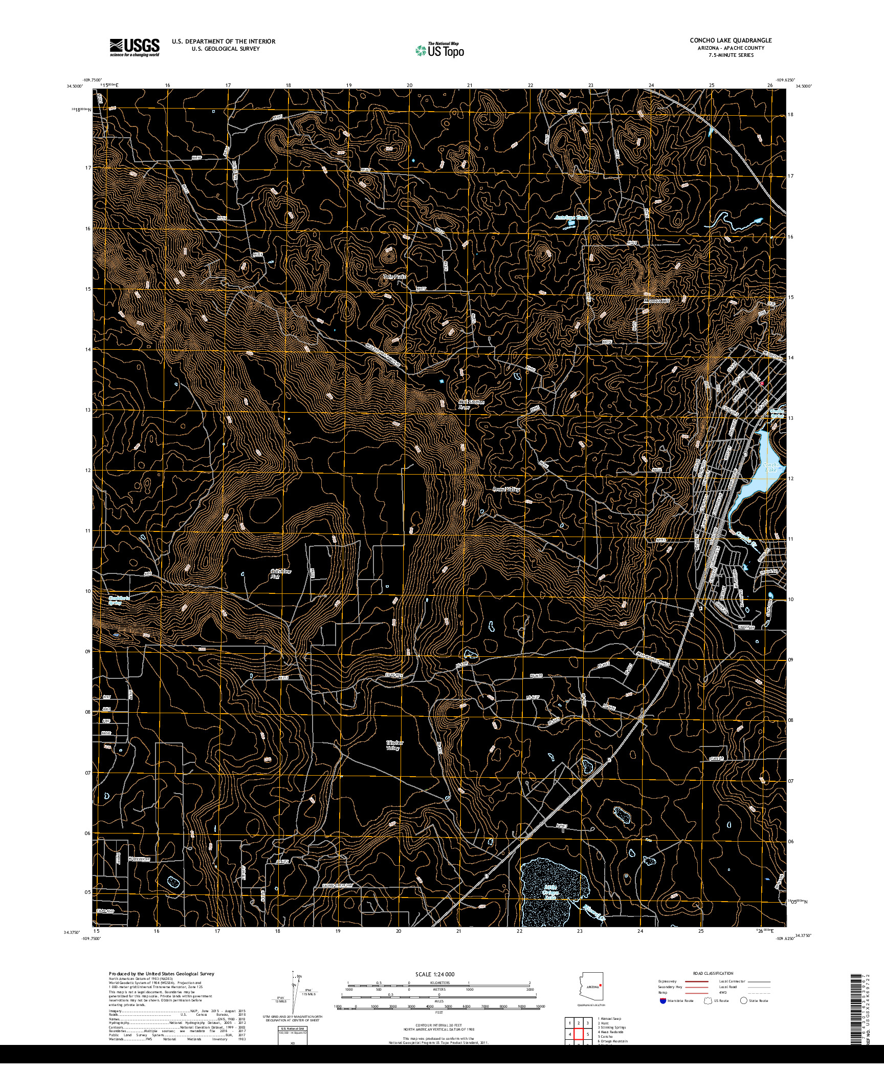 USGS US TOPO 7.5-MINUTE MAP FOR CONCHO LAKE, AZ 2018