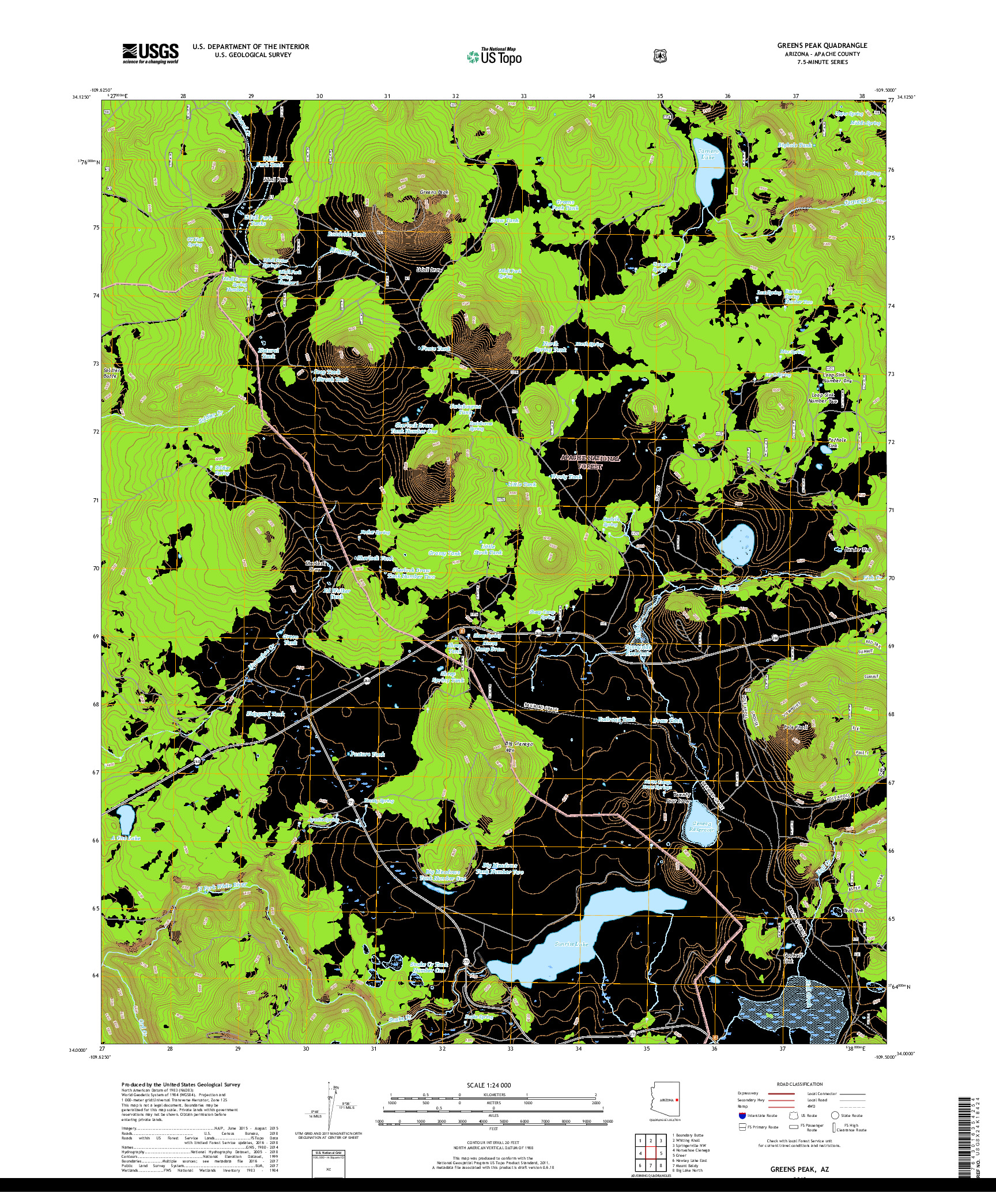 USGS US TOPO 7.5-MINUTE MAP FOR GREENS PEAK, AZ 2018