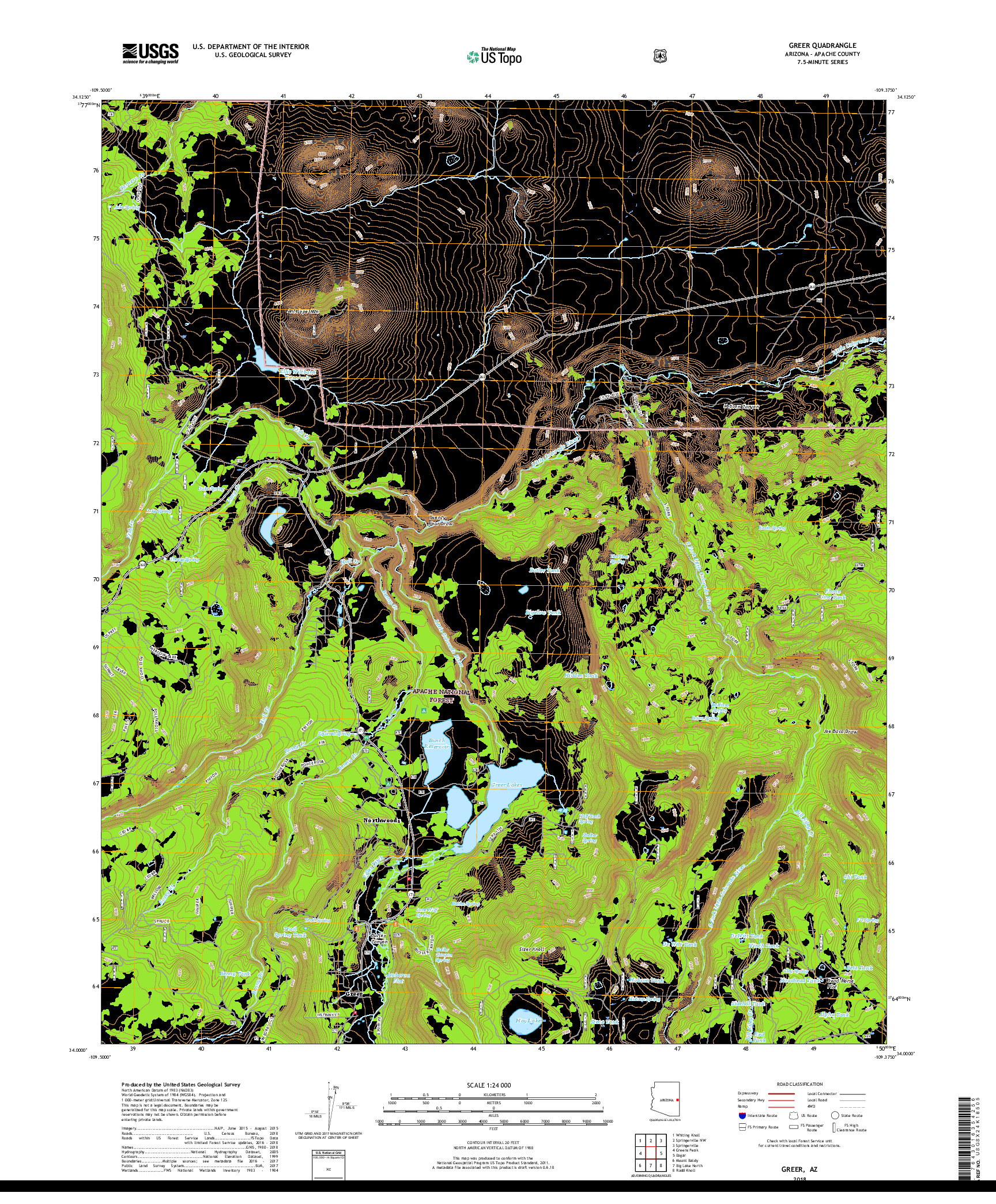 USGS US TOPO 7.5-MINUTE MAP FOR GREER, AZ 2018