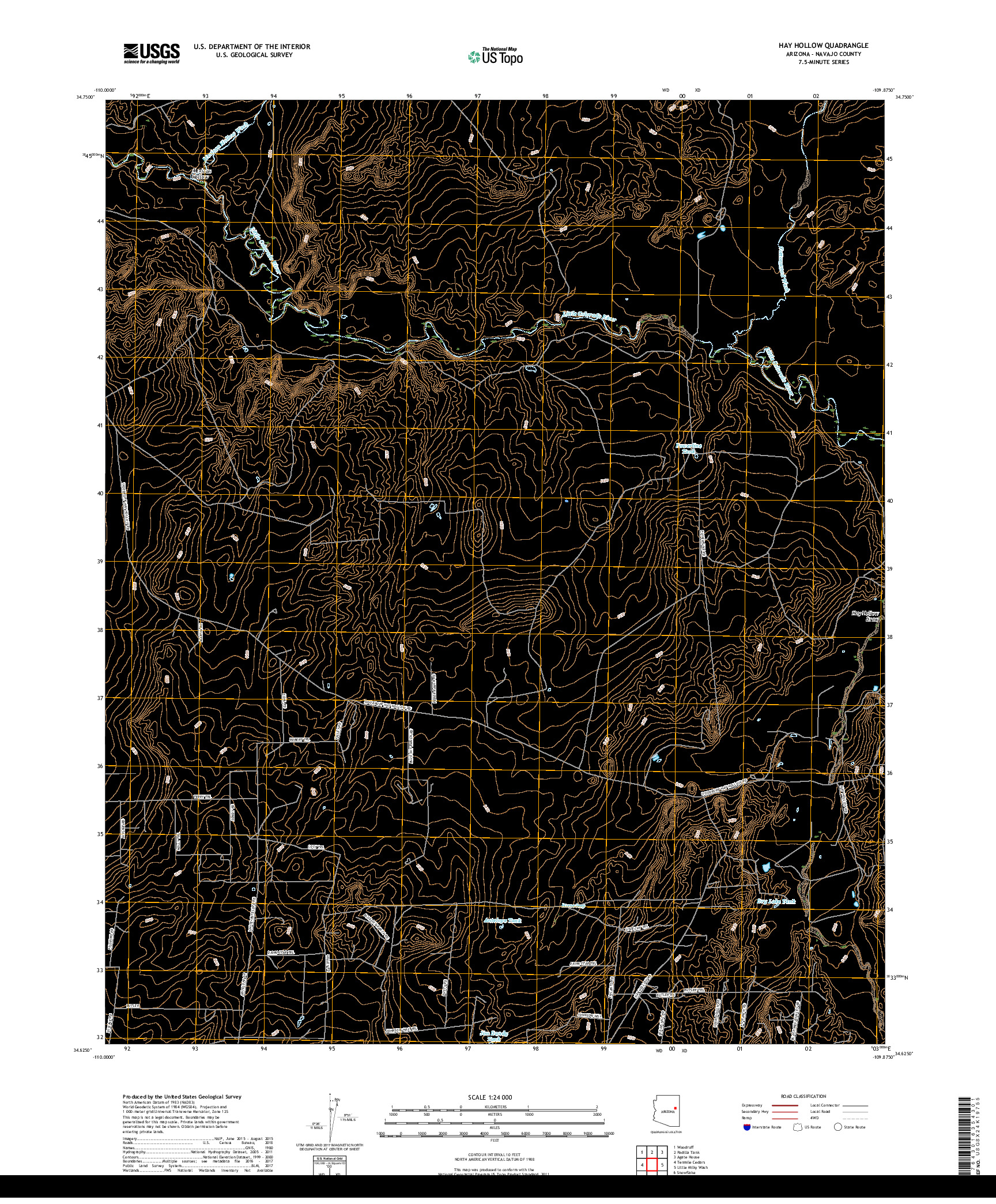 USGS US TOPO 7.5-MINUTE MAP FOR HAY HOLLOW, AZ 2018