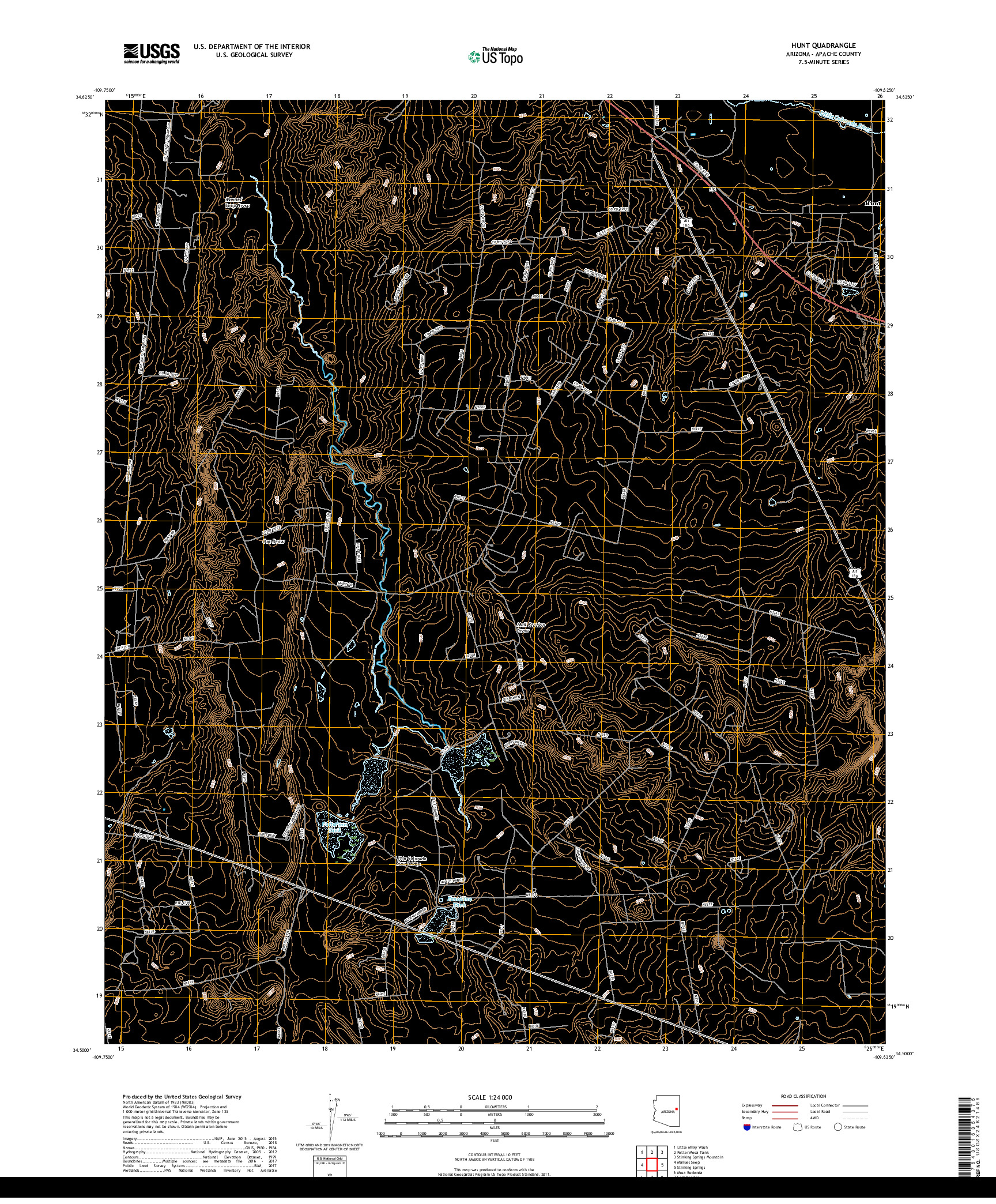 USGS US TOPO 7.5-MINUTE MAP FOR HUNT, AZ 2018