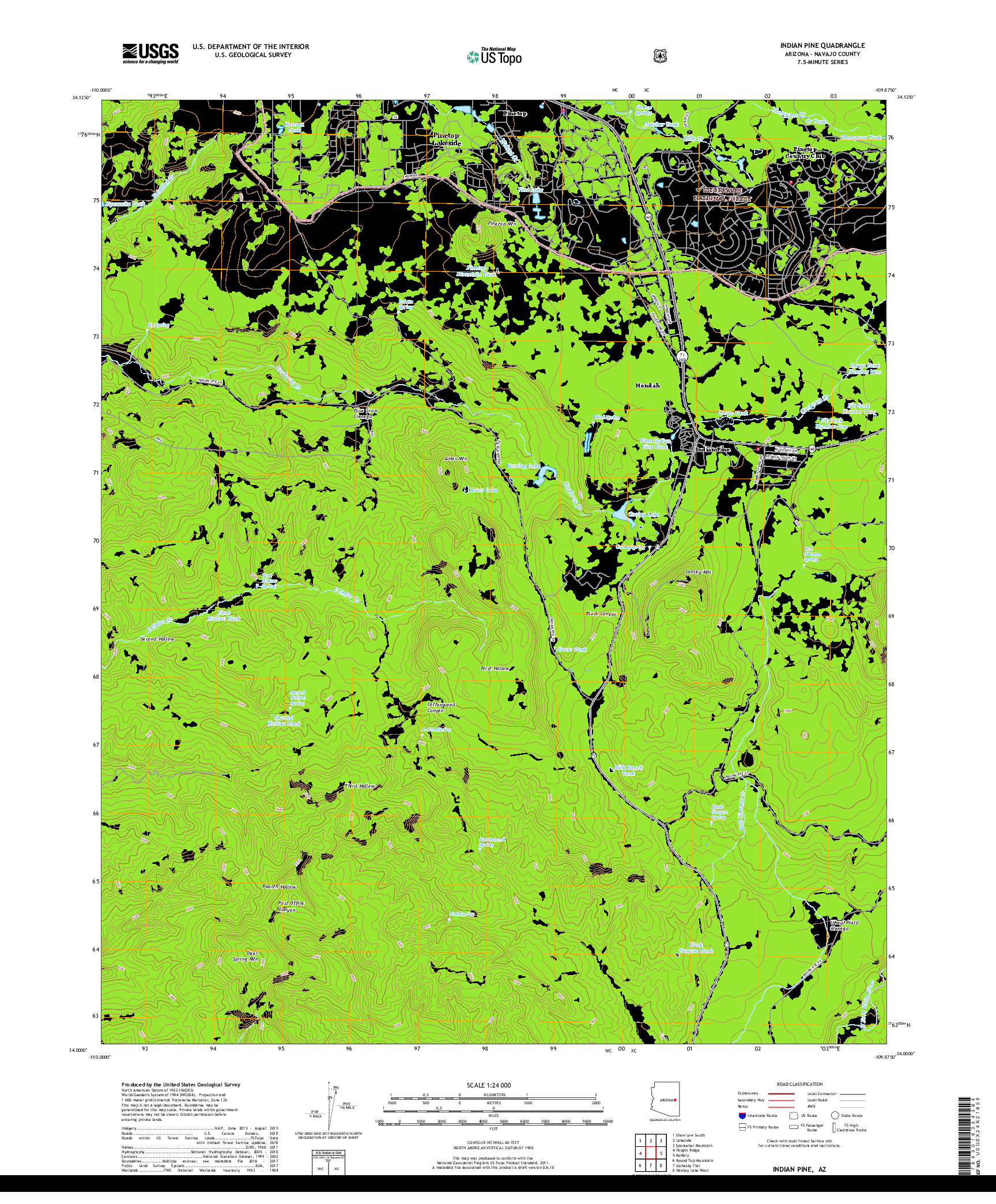 USGS US TOPO 7.5-MINUTE MAP FOR INDIAN PINE, AZ 2018