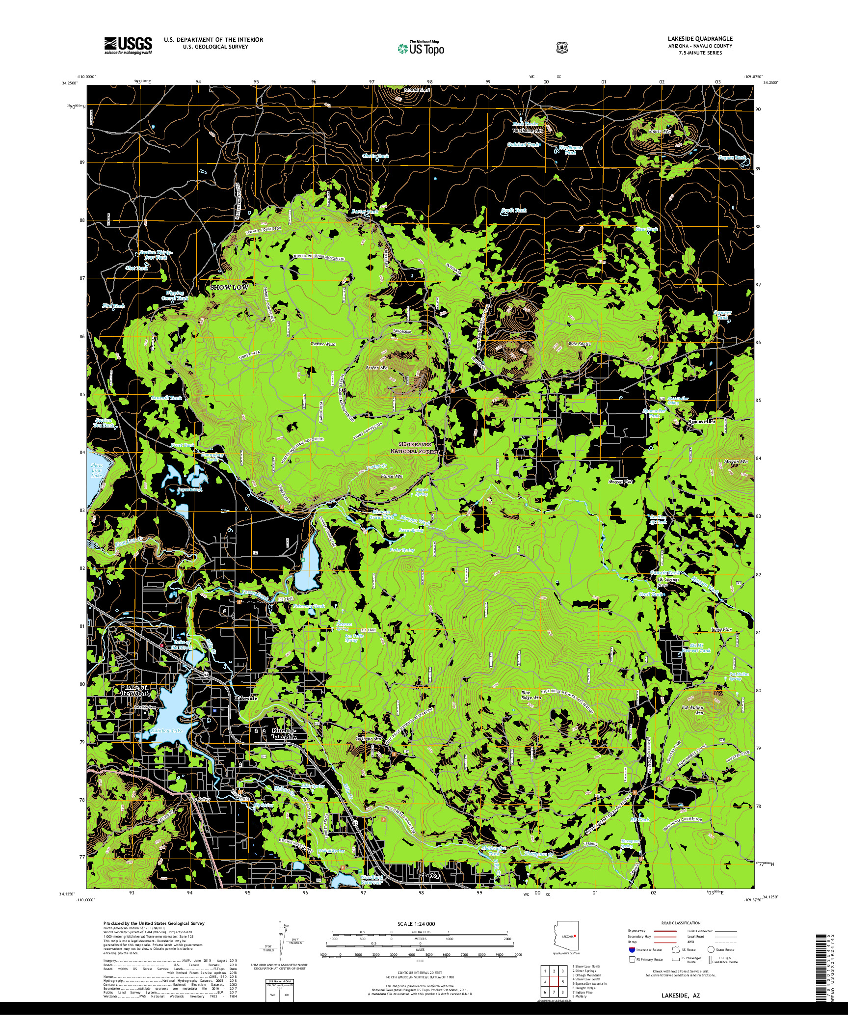 USGS US TOPO 7.5-MINUTE MAP FOR LAKESIDE, AZ 2018