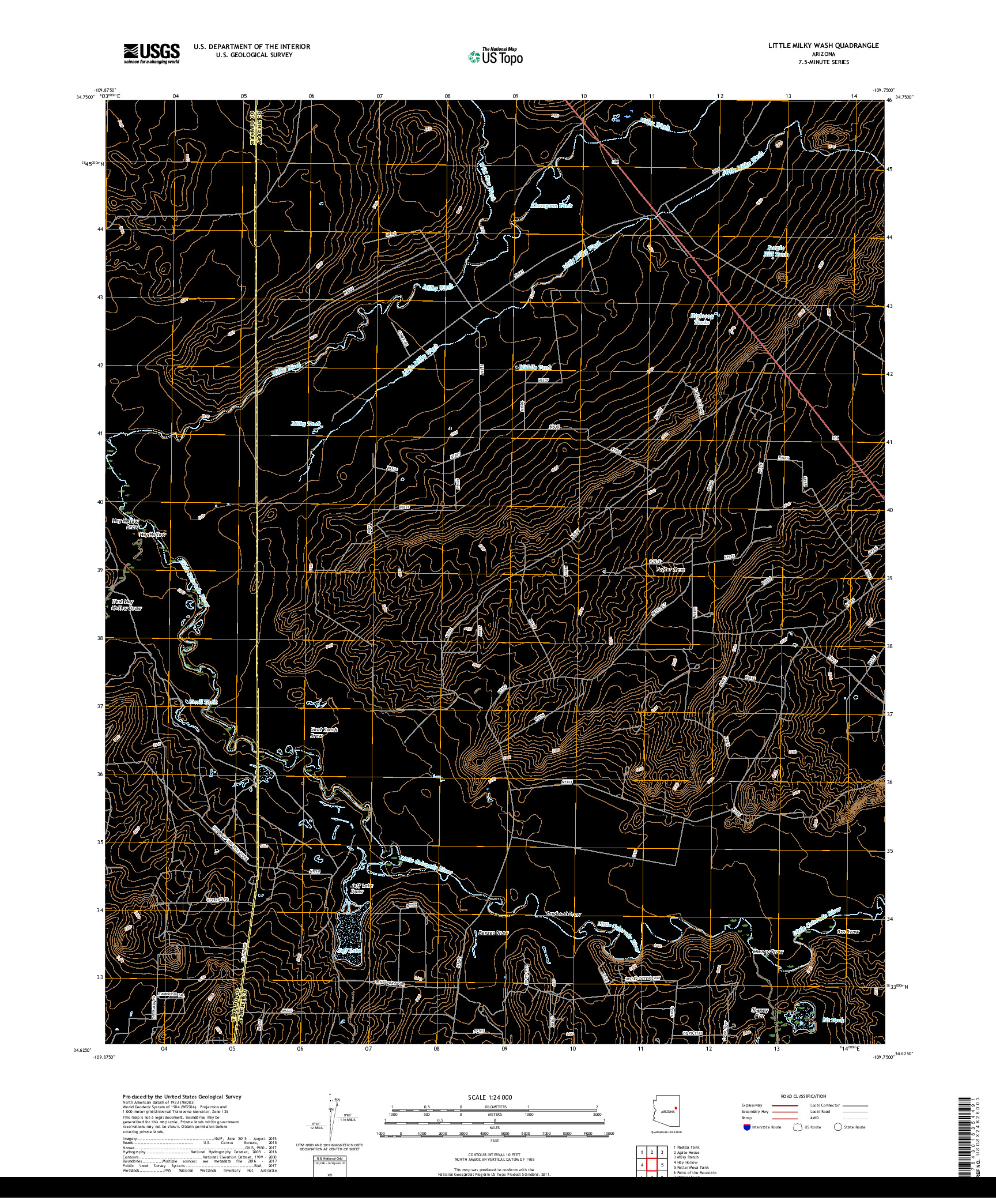 USGS US TOPO 7.5-MINUTE MAP FOR LITTLE MILKY WASH, AZ 2018