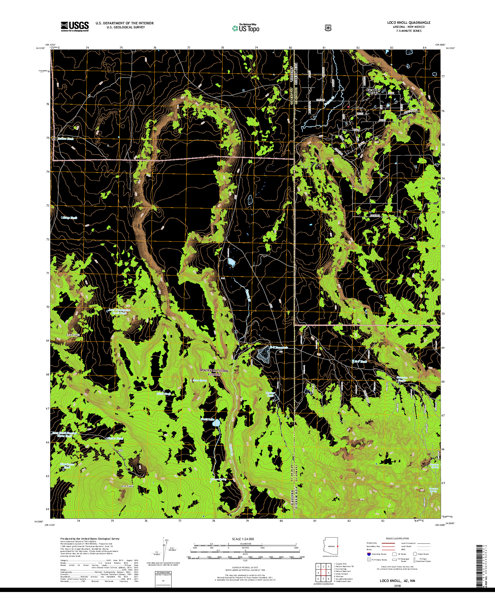 USGS US TOPO 7.5-MINUTE MAP FOR LOCO KNOLL, AZ,NM 2018