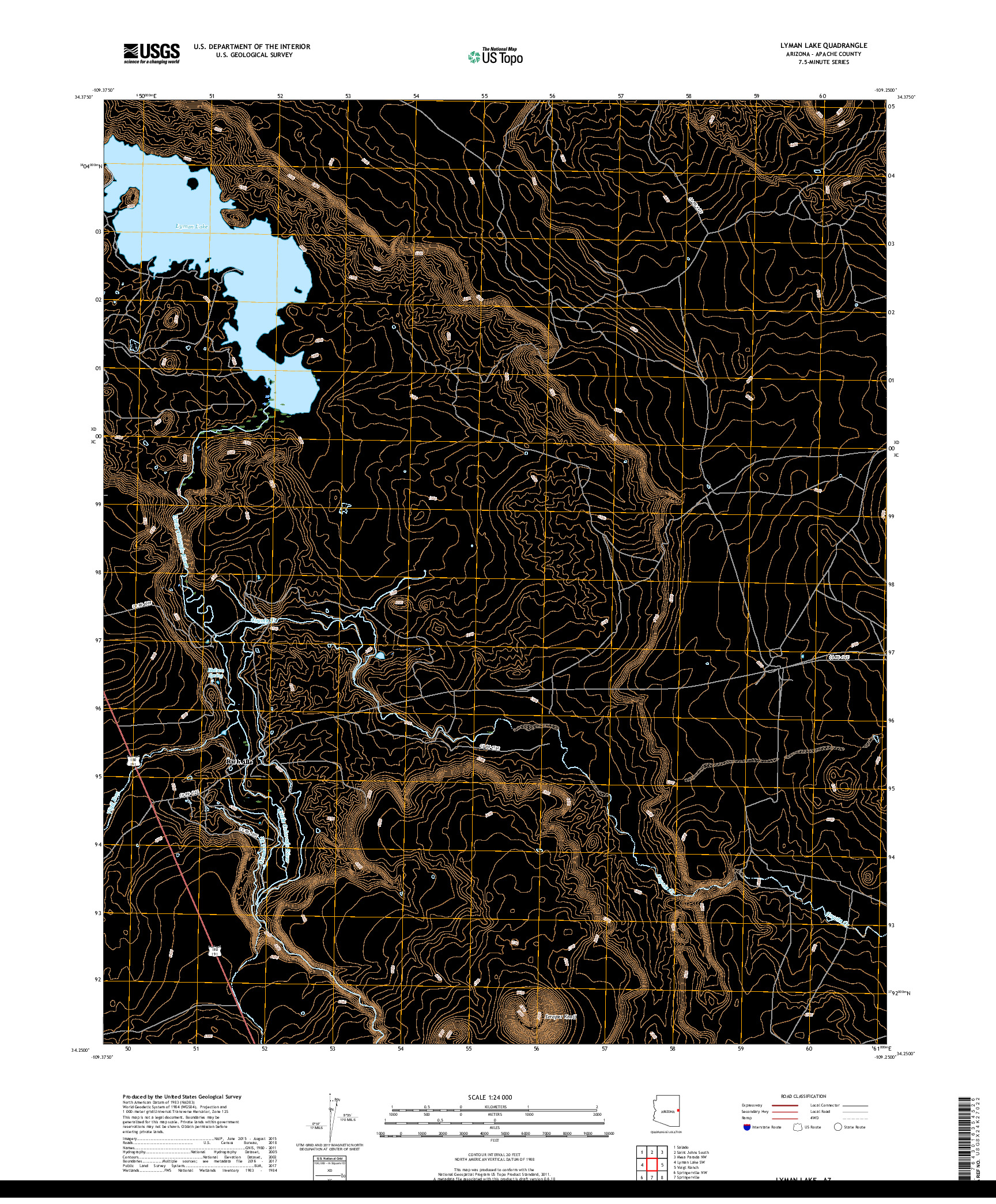 USGS US TOPO 7.5-MINUTE MAP FOR LYMAN LAKE, AZ 2018