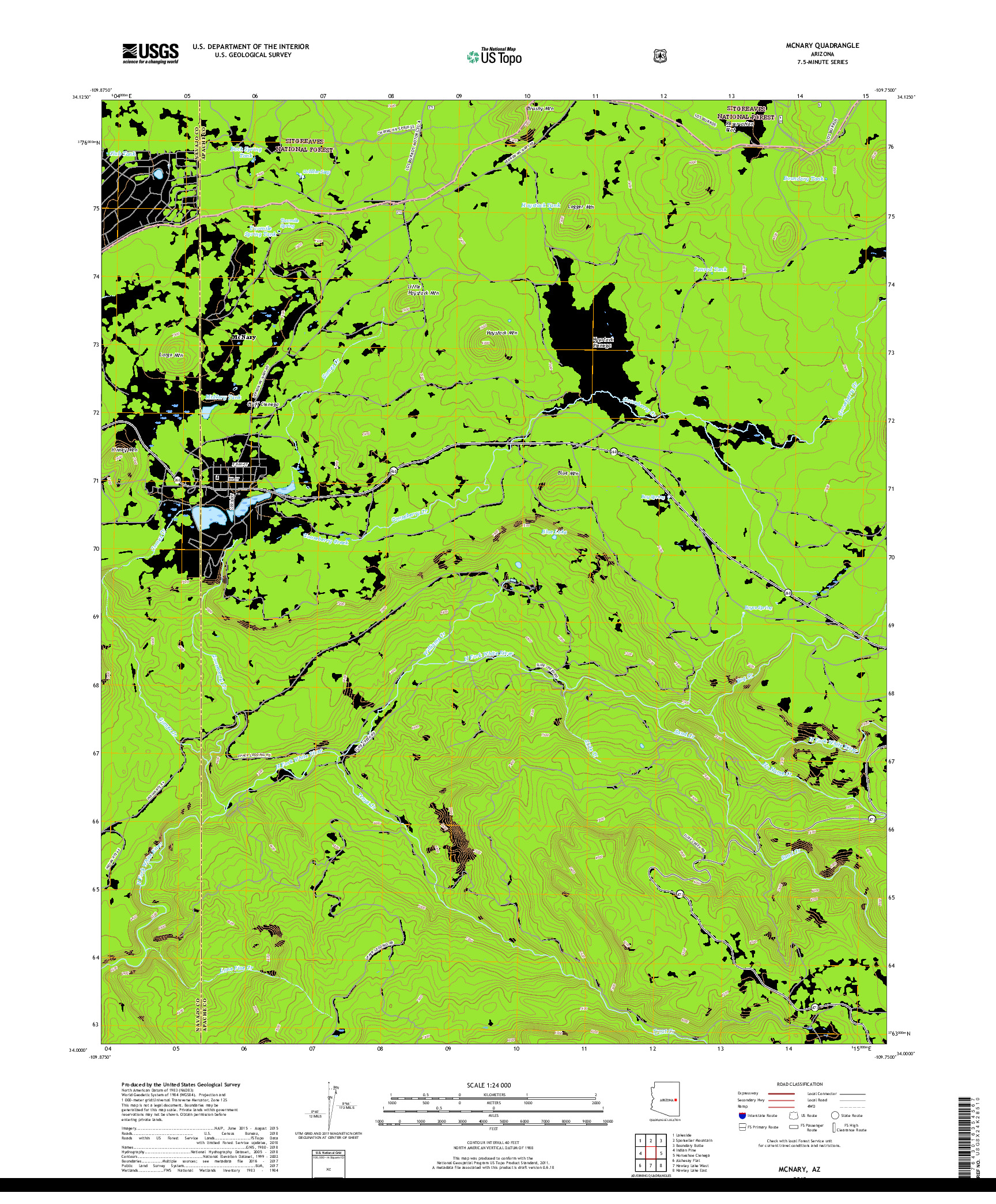 USGS US TOPO 7.5-MINUTE MAP FOR MCNARY, AZ 2018